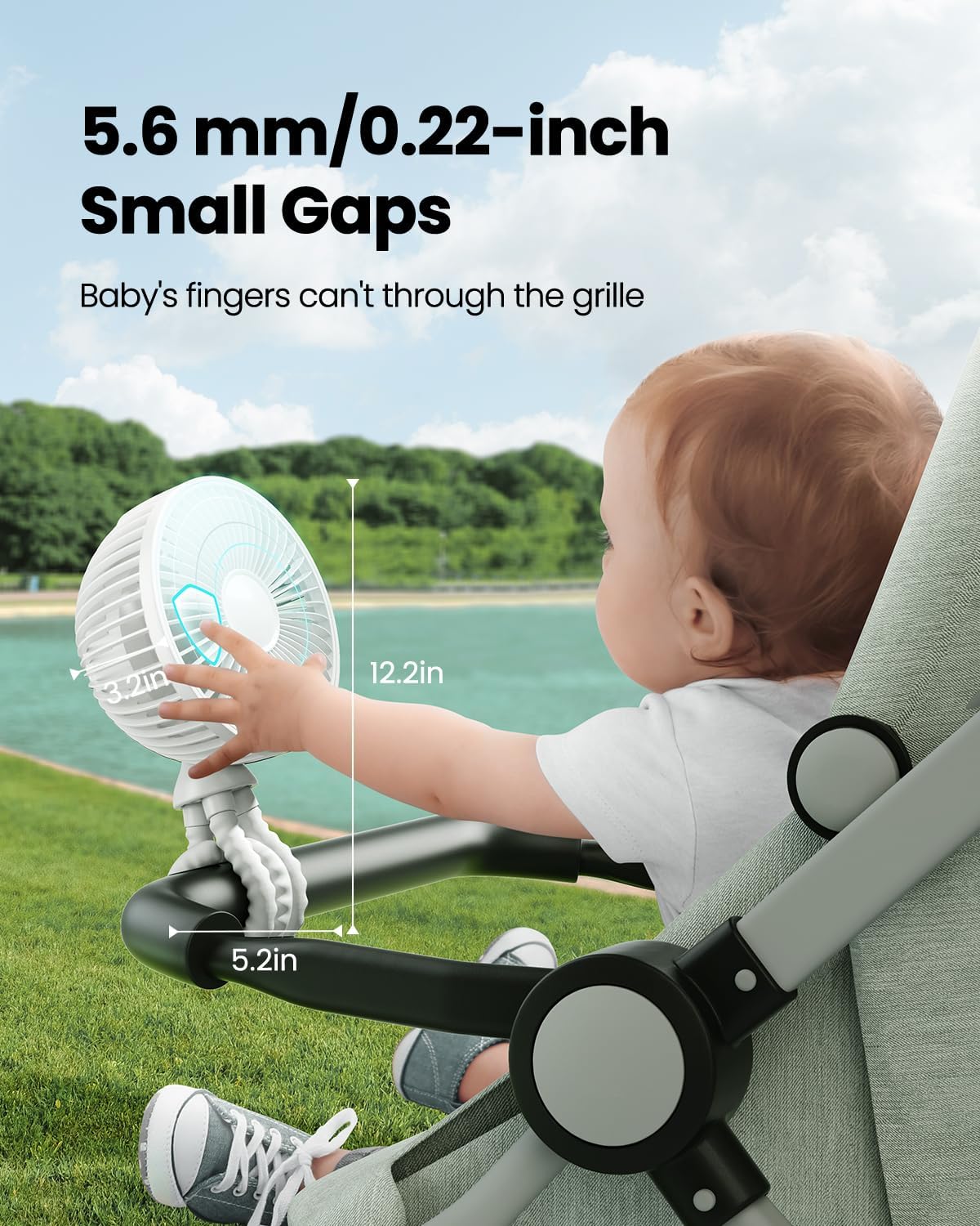 Gaiatop Oscillating Baby Stroller Fan with LED Night Light, 4 Speeds Cooling Rechargeable 360° Rotate Clip On, Battery Operated Small Portable Fans for Car Seat Crib Treadmill Travel