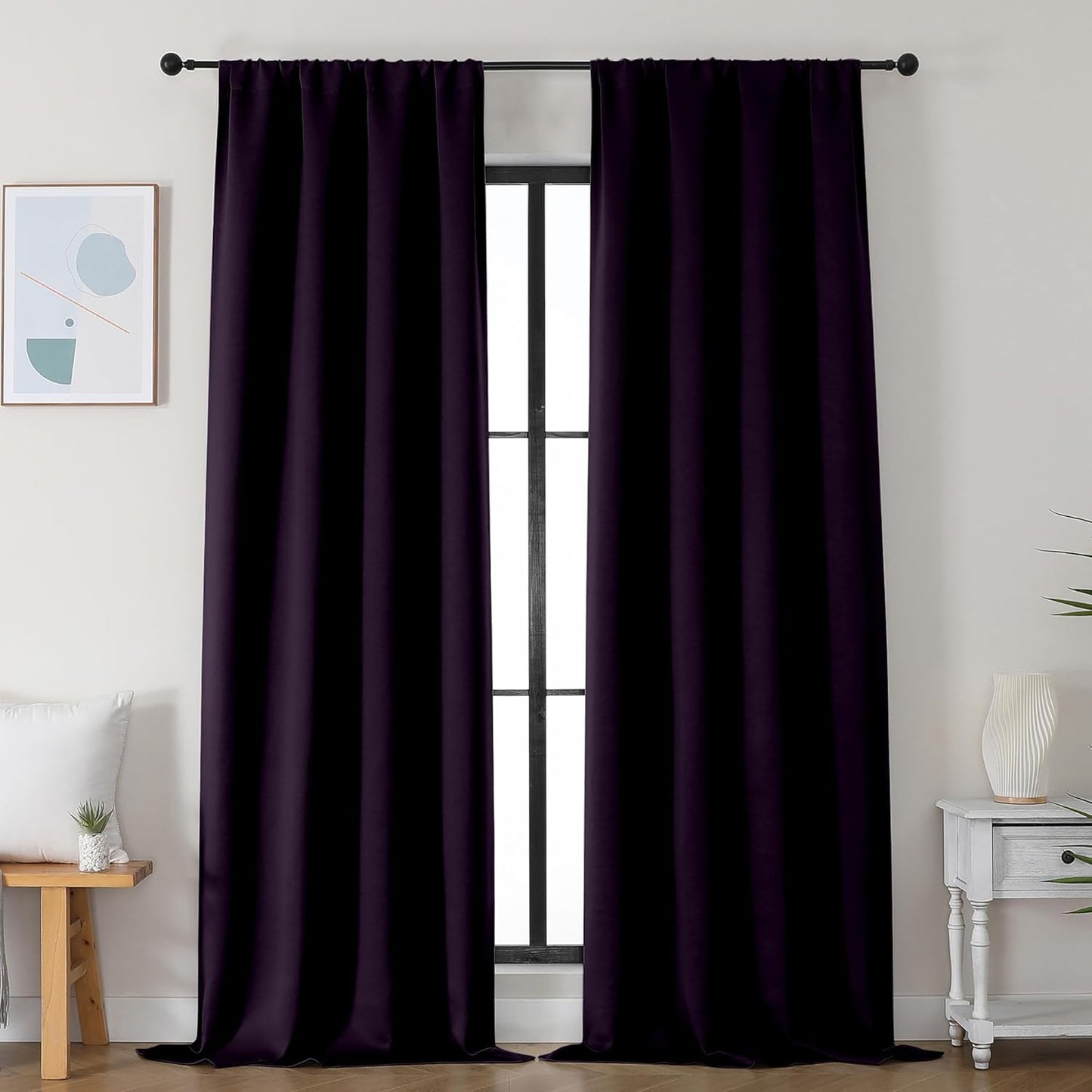 Simplebrand Ava BlackBerry Blackout Curtains for Bedroom 96 Inches Long 2 Panels, Solid Thermal Insulated, Energy Saving Nursery Window Treatment Curtains Blackout Drapes, W40 x L96 Inch, BlackBerry