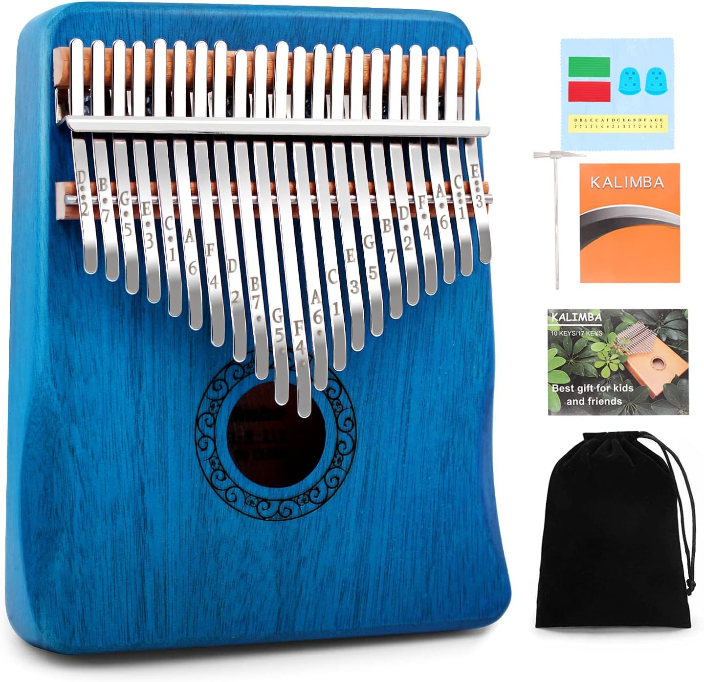 Kalimba Thumb Piano,YUNDIE Portable 21 Keys Mbira Finger Piano with Tune Hammer and Study Instruction,Musical Instruments Gift for Kid Adult Beginners Professional(Blue)