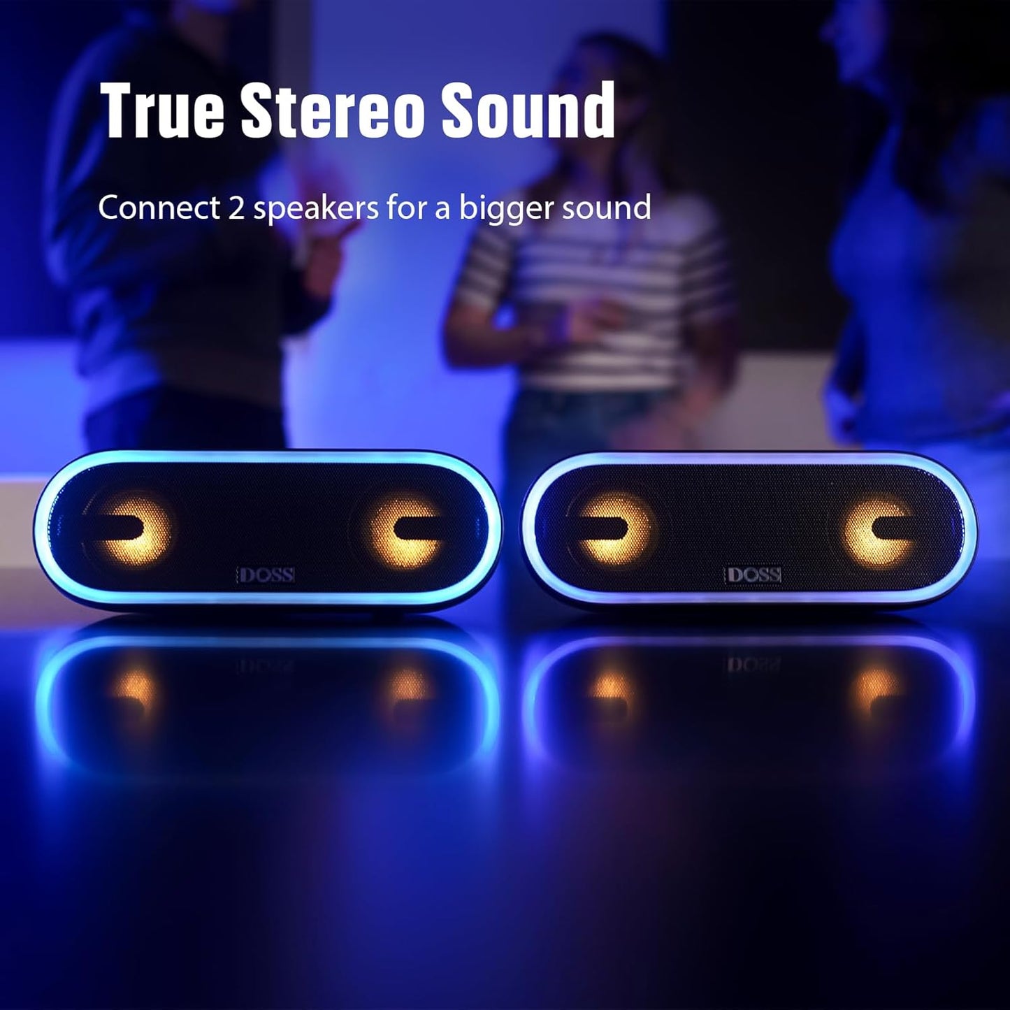 DOSS SoundBox Pro+ P300 Bluetooth Speaker with 40W Stereo Sound, Extra Bass, IPX6 Waterproof, TWS Pairing, Diverse Lights Show, 20H Playtime, Portable for Party, Camping, Beach - Pink