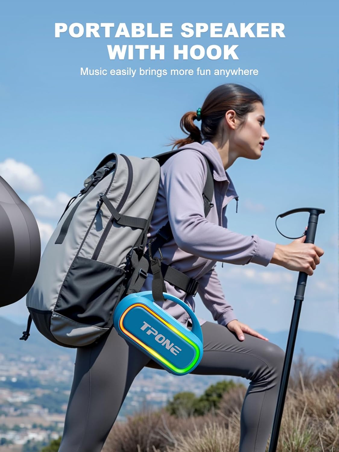 TPone Portable Bluetooth Speaker, 30W (Peak) Wireless Speaker for Outdoor Travel, 100ft Range, Multi-Colors Rhythm Lights, TWS Pairing, BT5.3, for Home/Party/Outdoor/Beach (Sky Blue)