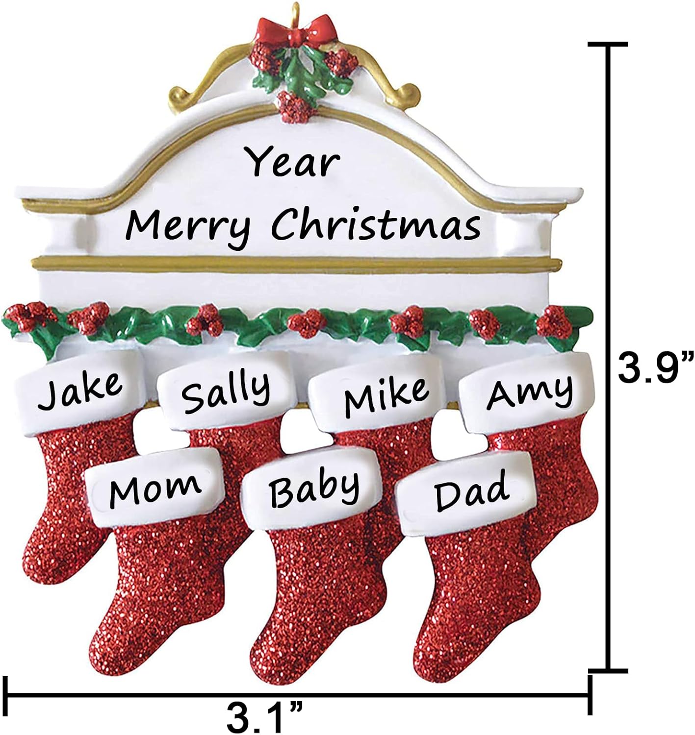 Personalized Christmas Ornaments 2025 Family of 2/3/4/5/6/7/8 Custom Christmas Stocking Ornament with Names Customized Ornaments for Xmas Tree,Family of 7