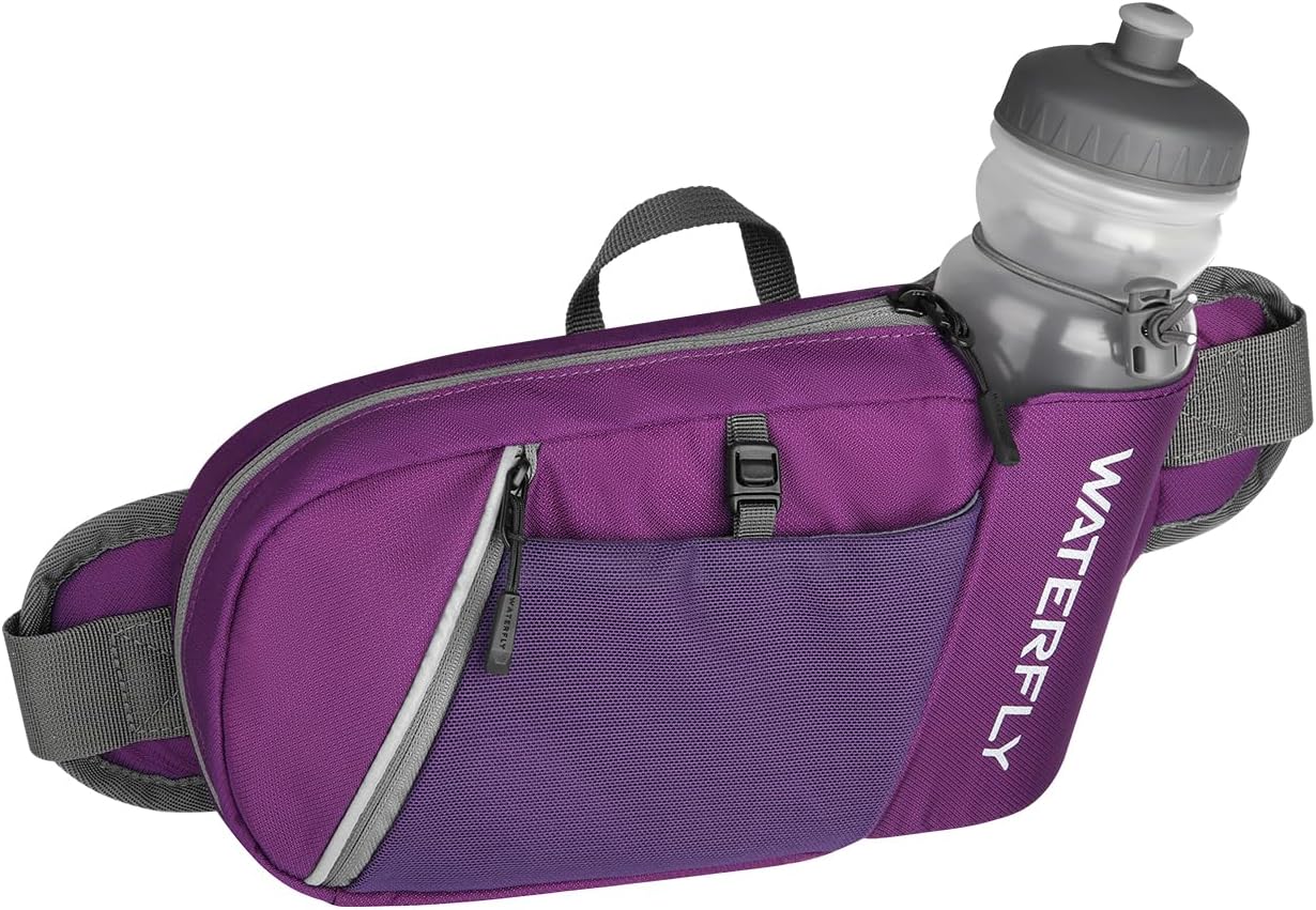 WATERFLY Fanny Pack Waist Bag: Hiking Water Bottle Holder with Strap Waist Pack for Women Men Hydration Hip Packs for Running Walking Traveling-Dark Purple