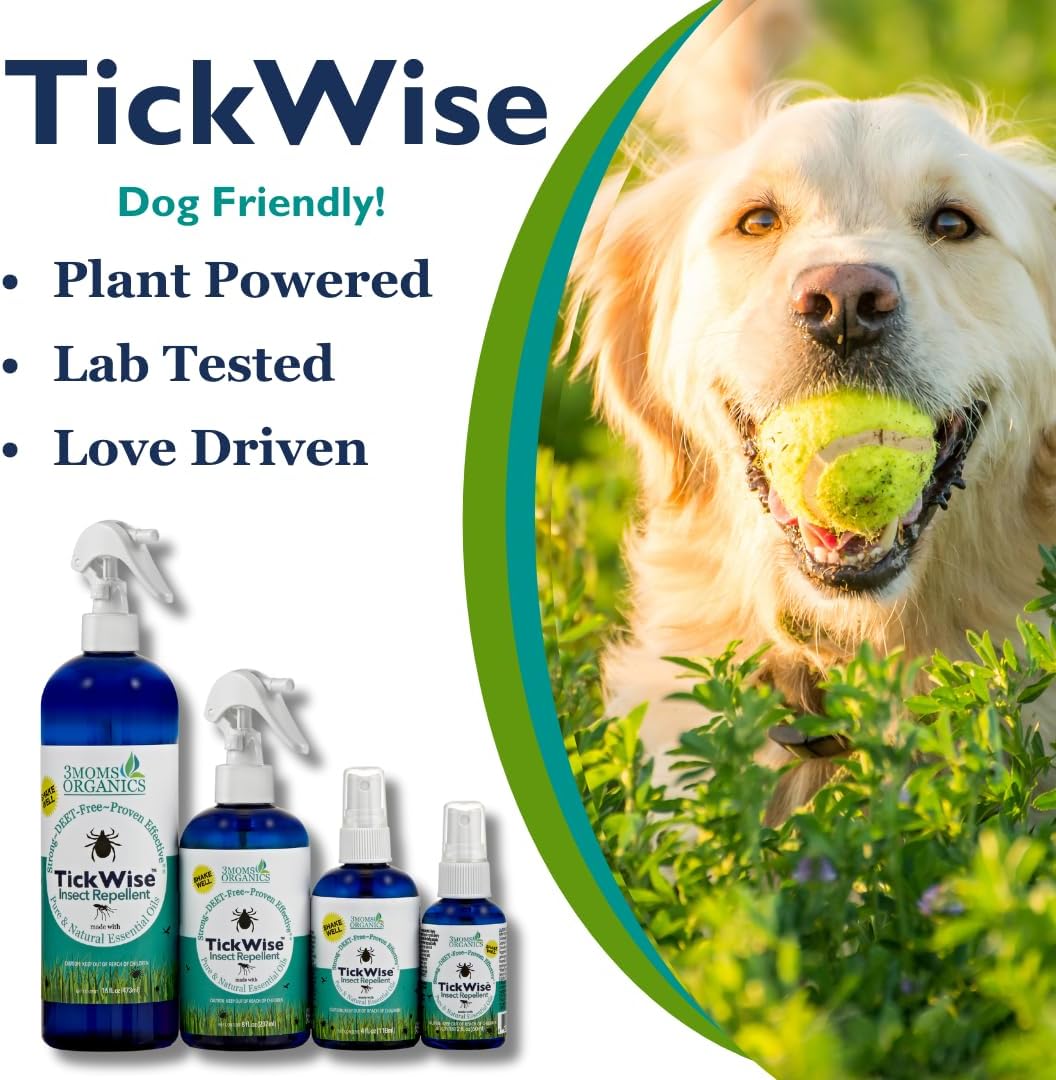 3 Moms Organics TickWise | DEET- Free, Tick and Insect Repellent | Plant Based Essential Oils and All Natural Ingredients | Safe for Kids, Adults, Dogs and HorsesTrio 8oz,4oz,2oz