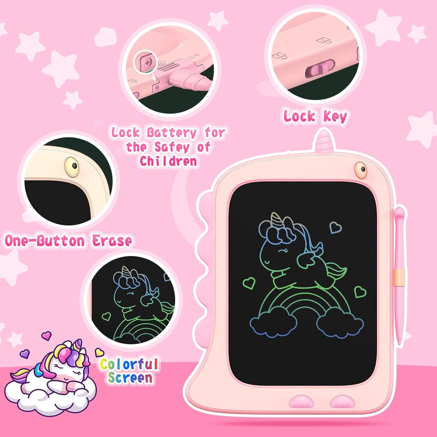 ORSEN 8.5 Inch LCD Doodle Board Tablet for Girls - Unicorn Drawing Pad for Kids 2-7 Years Old - Travel Toy Birthday Gift