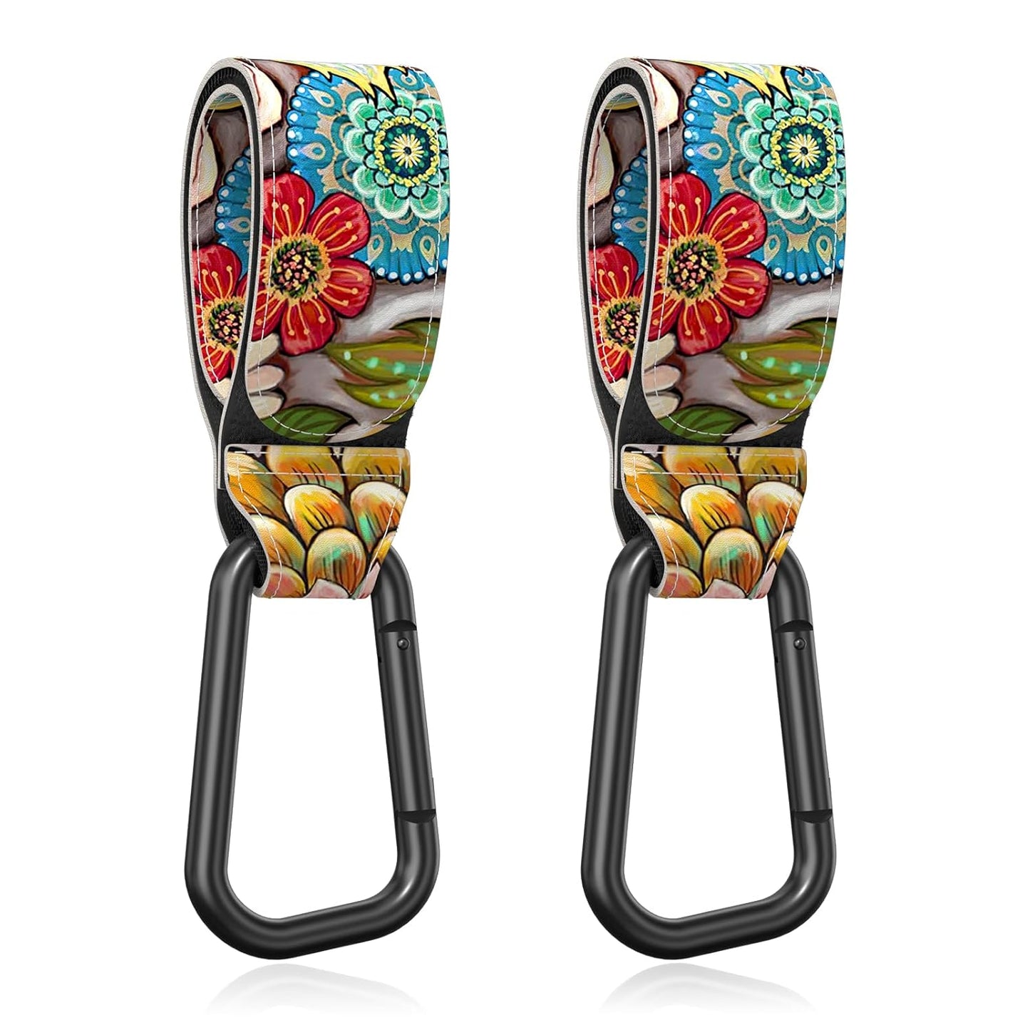 Baby Stroller Hooks for Hanging Bags, Universal Stroller Clips Accessories, Mommy Hook for Diaper Bag, Shopping Cart, Purse, Backpack - 2 Pack, Retro Flower