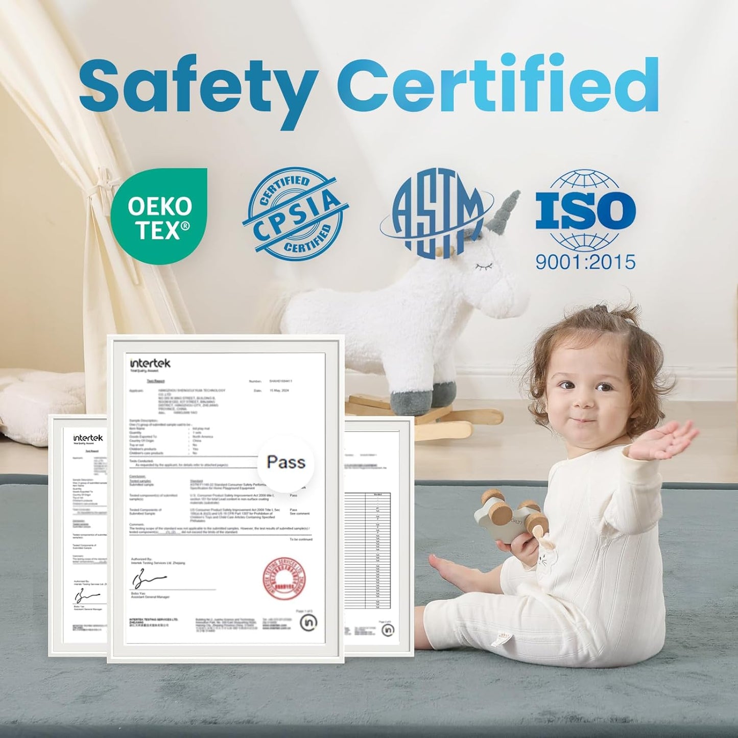 1.3" Thick Baby Play Mat,Ultra Soft Elasti-Foam 50×50 Playpen Mat for Tummy Time,Water-Repellent Coral Fleece Nursery Rug for Infants,Toddlers,Kids,Non-Slip Safe for Crawling(Dark Grey)