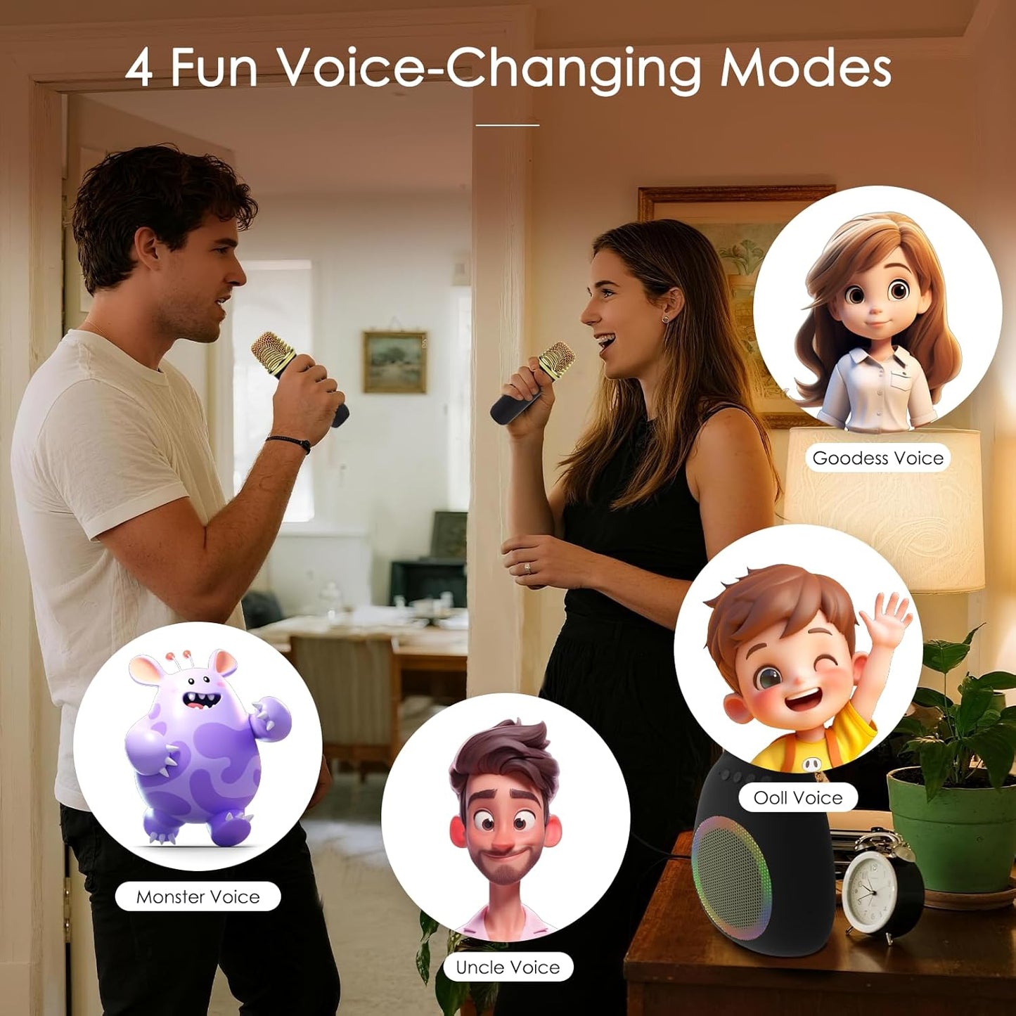 Karaoke Machine for Kids Adults Portable Bluetooth Speaker with 2 Wireless Microphones LED Lights Artistic Design 8-Hour Battery Support Family&Party Choice Fun for All Ages Gifts