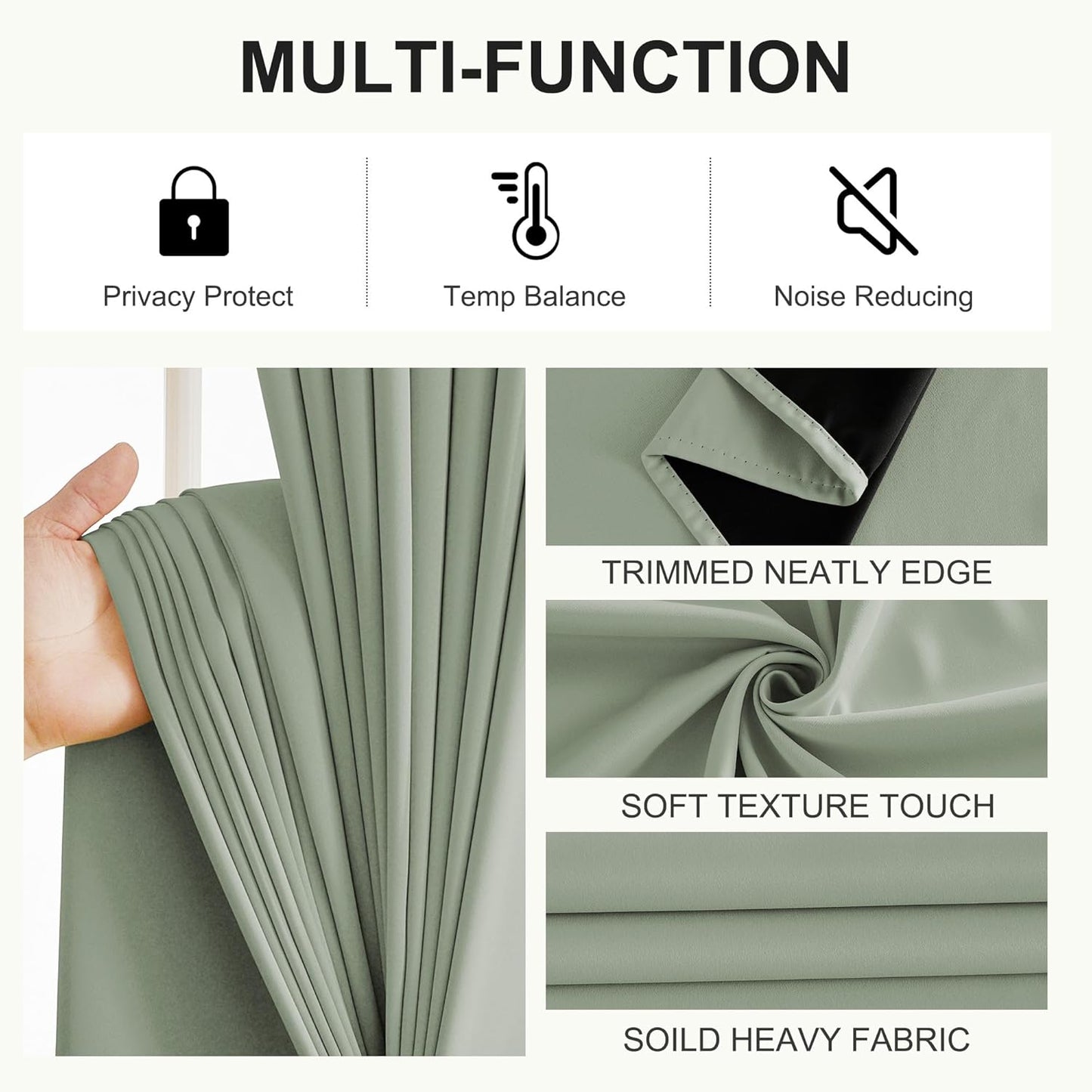NICETOWN Bedroom Curtains 84 Inches Length, 100% Blackout Drapes Thermal Insulated with Grommet for Living Room Office Privacy Darkening Curtain, 2 Panels, 42 x 84 Inch, Sage Green