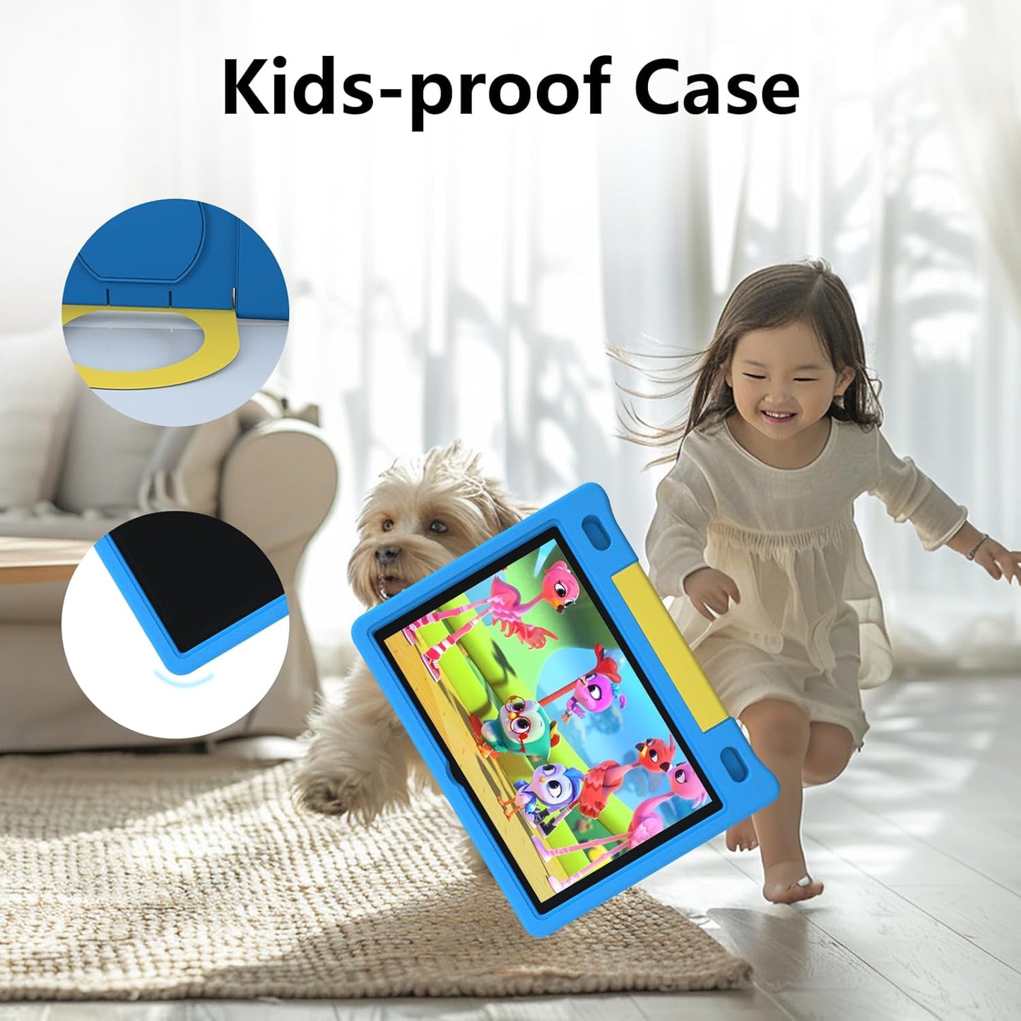 JREN Kids Table 10.1" ｜Android 14 Tablet for Kids｜64GB Storage｜Octa-Core｜WiFi ｜Cameras｜Parental Control｜Kids Content｜Case Included Great Gift for Children Ages 3-12 Years Old Blue