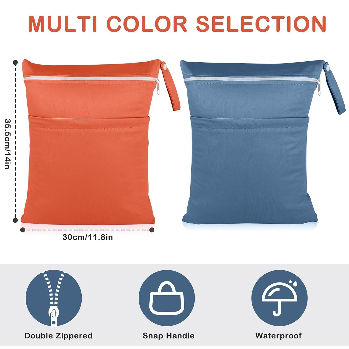 Angel Love Wet Bags, 2 Pack Baby Cloth Diaper Wet/Dry Bags with Two Zippered Pockets, Travel, Beach, Pool, Gym Bag for Swimsuits or Wet Clothes, Waterproof Washable Reusable, L214215