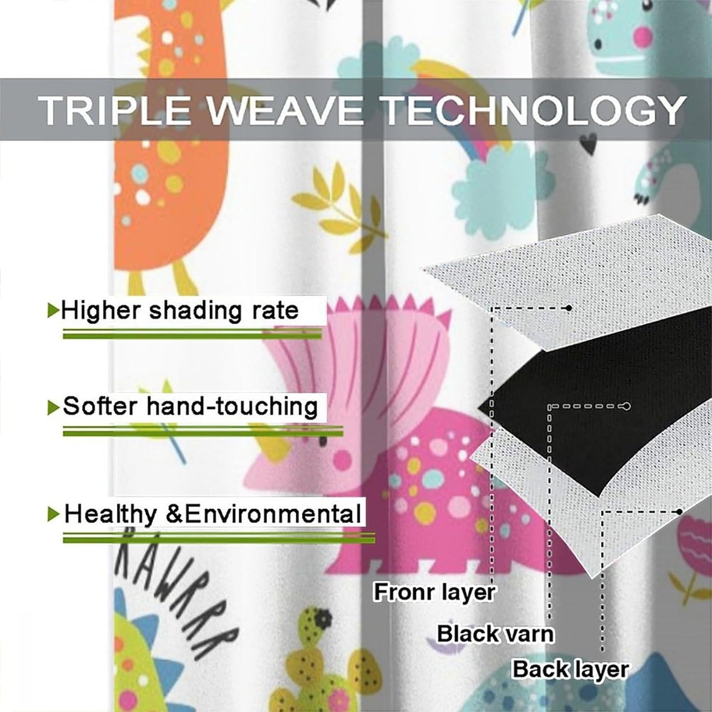 Cartoon Dinosaur Curtains for Kids Boys Girls Home Decor Childish Cute Dino Animals Print Pattern Rod Pocket Blackout Window Drapes for Nursery Baby Bedroom Playroom W31.5xL72in 2 Panels