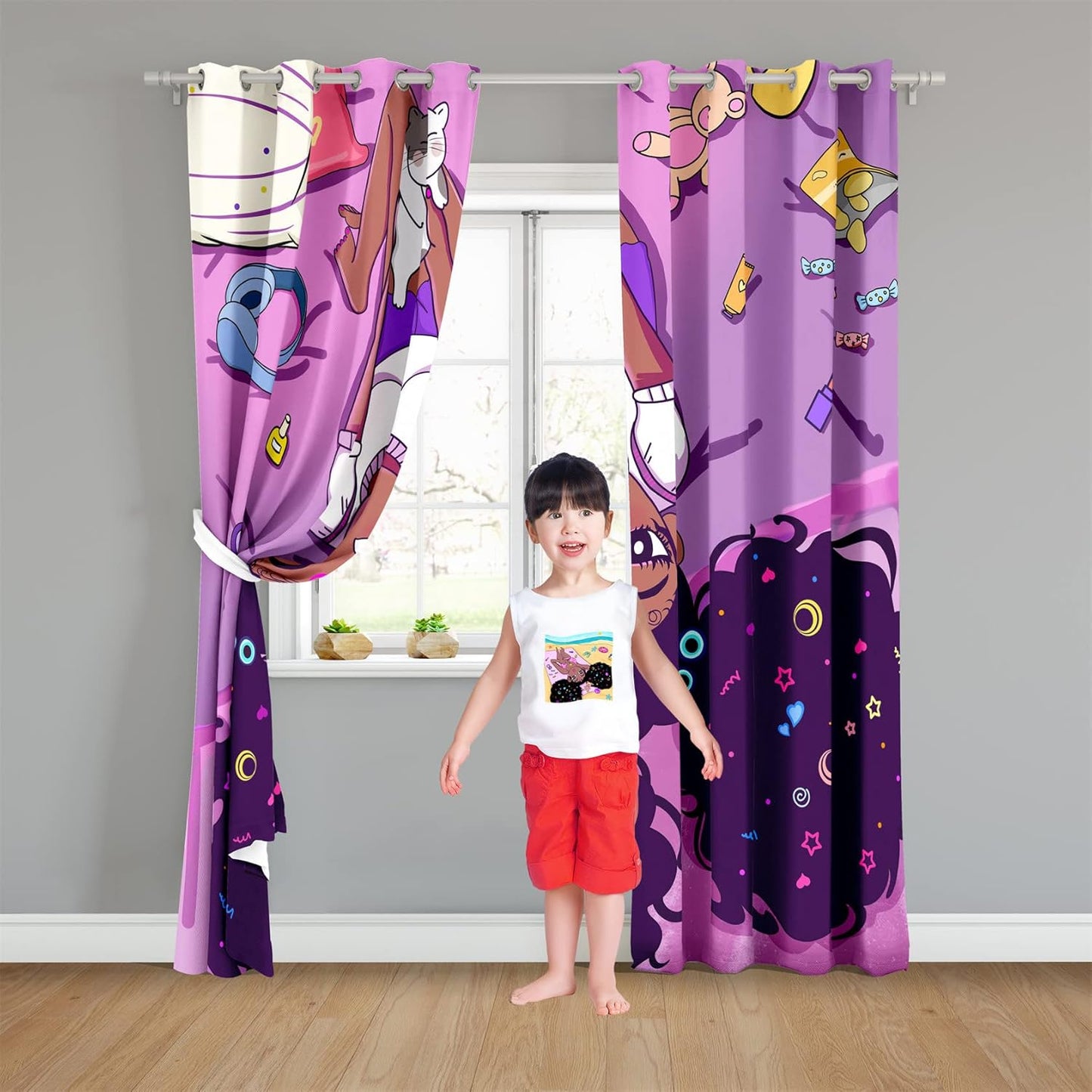 Cartoon Printed Curtains for Bedroom, 82 x 84 inches, Blackout, Grommet Top, 2 Piece Set, Girls Room Curtains, Thermal Insulated