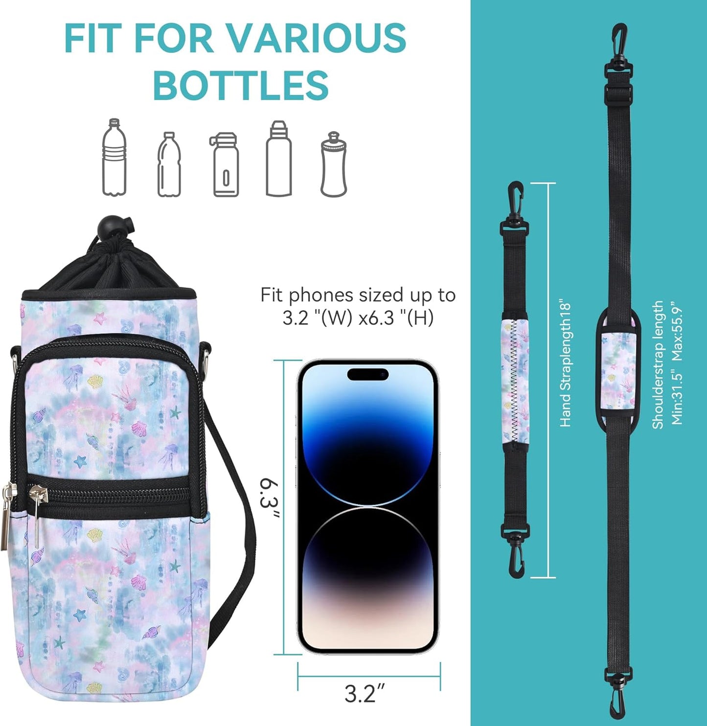 AUPET Water Bottle Sling Bag Sleeve Holder Carrier 25/32/40/64 oz,Insulated Crossbody Water Bottle Case Cover with Strap and Pockets for Men/Women Walking Hiking