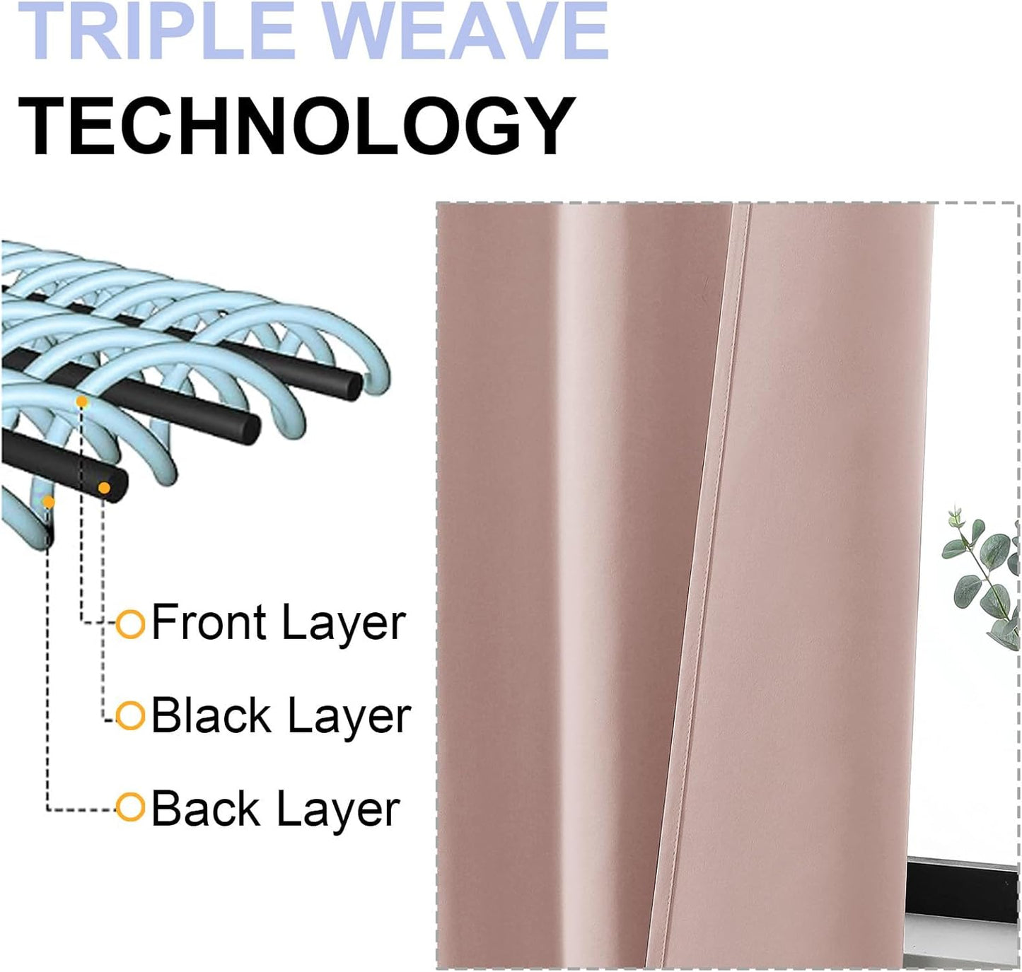 Simplebrand Ava Blush Blackout Curtains for Bedroom 96 Inches Long 2 Panels, Solid Thermal Insulated, Energy Saving Nursery Window Treatment Curtains Blackout Drapes, W50 x L96 Inch, Blush