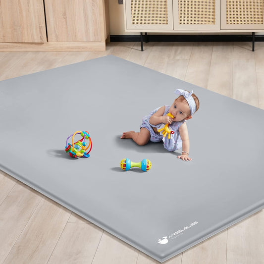 ANGELBLISS Baby Playpen, 79"x 63"x 1.18" Self-Inflating Play Mat for Babies and Toddlers, Roll Up & Waterproof Foam Crawling Mat, Portable Playmat with Travel Bag Grey