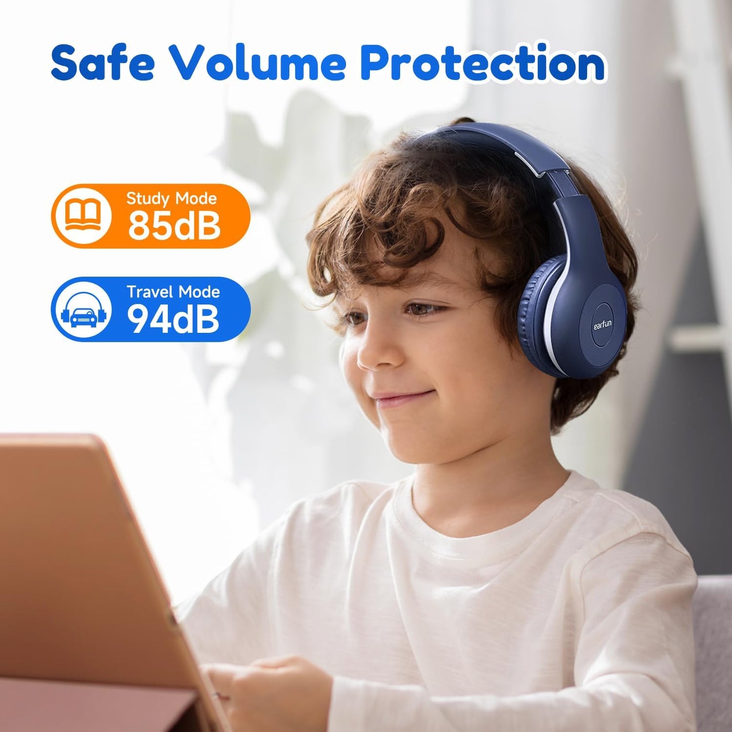 EarFun 2Packs Kids Bluetooth Headphones, K2 Kid Headphone with Volume Limited, 40H Playtime, Built-in Mic, Stereo Sound, Foldable Over-Ear Headphones for Kids/School/Travel