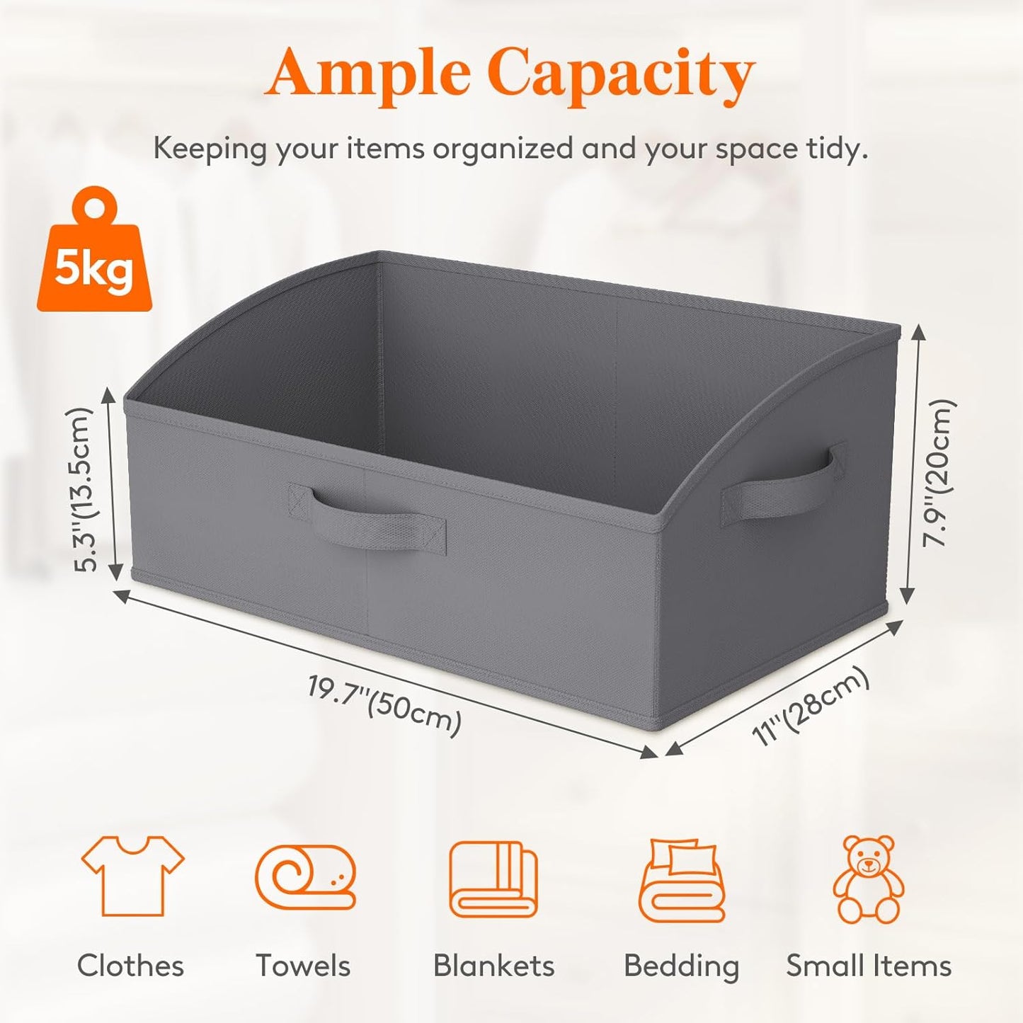 Lifewit Storage Baskets for Shelves, 6 Packs Non-woven Fabric Trapezoid Closet Organizer Bins with Handles, Foldable Clothing Containers Box for Clothes, Toy, Towel, Book, DVD, Hats, Large-Grey