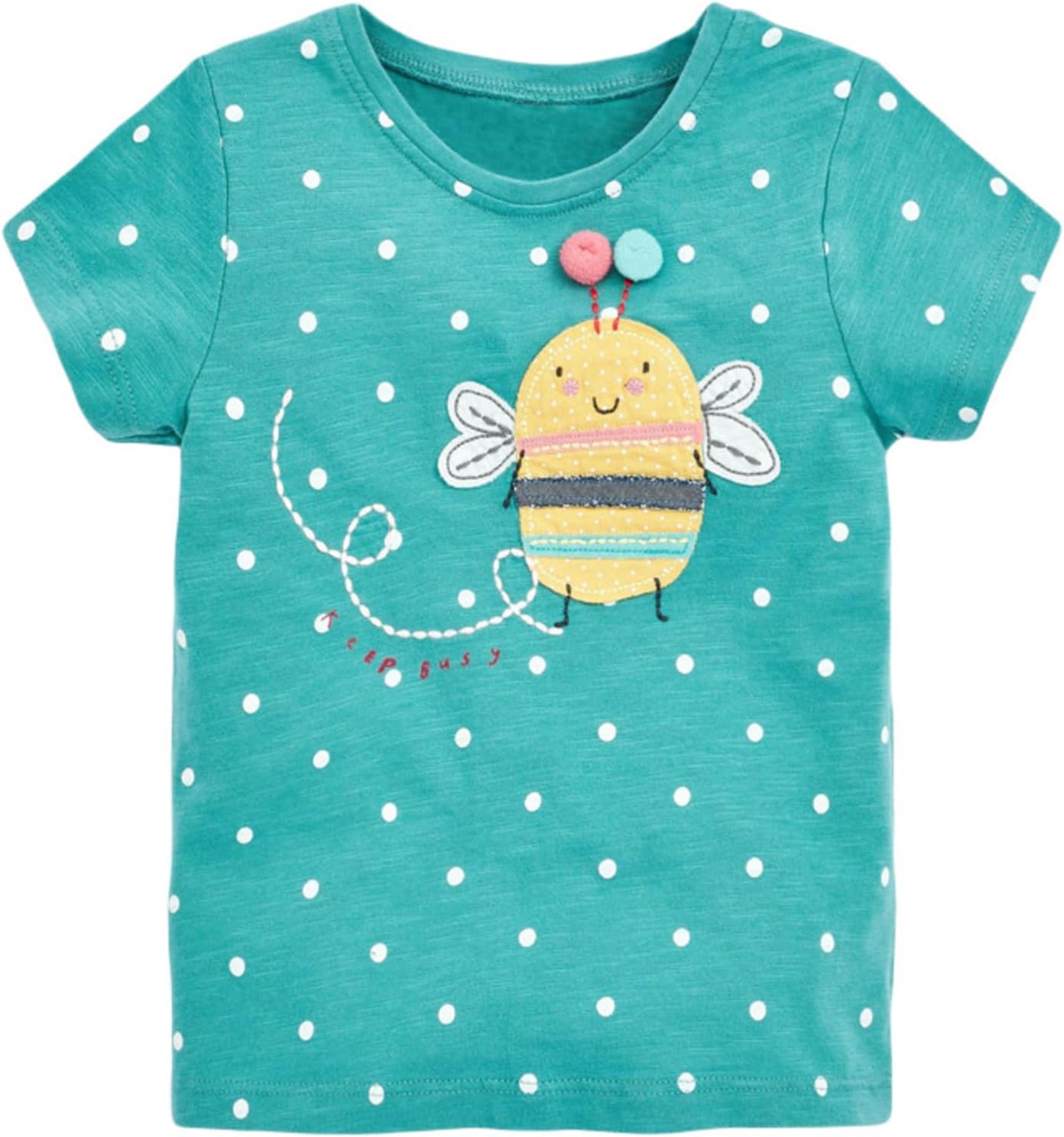 HILEELANG Girls' Tees Ruffle Short Sleeve T-Shirt Cotton Casual Graphic Summer Crewneck Tunic Tops