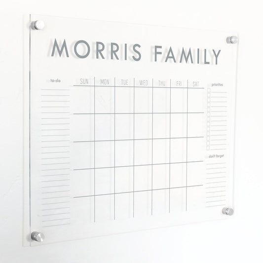 Personalized Clear Acrylic Calendar for Wall, Calendar Whiteboard for Wall, Dry Erase Wall Calendar, Wall Calendar Organizer System for Home (Block, Grey, 23"W x18.5"H)