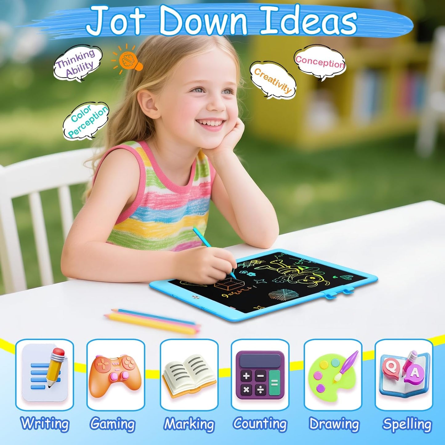 Decute Kids Toys LCD Writing Tablet with Stylus, 10 Inch Erasable Toddlers Doodle Board, Reusable Drawing Pad for Kids, Educational Christmas Birthday Gift for 3 4 5 6 7 8 Girls Boys Toddler Blue