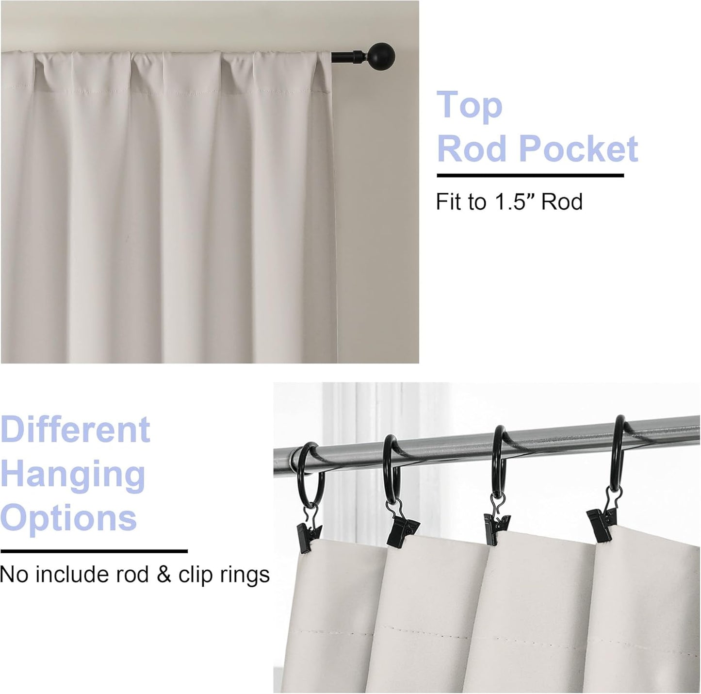 Simplebrand Ava Natural Blackout Curtains for Bedroom 63 Inch Length 2 Panels Set, Solid Thermal Insulated Energy Saving Rod Pocket Window Treatment Curtains Blackout Drapes, W40 x L63 Inch, Natural