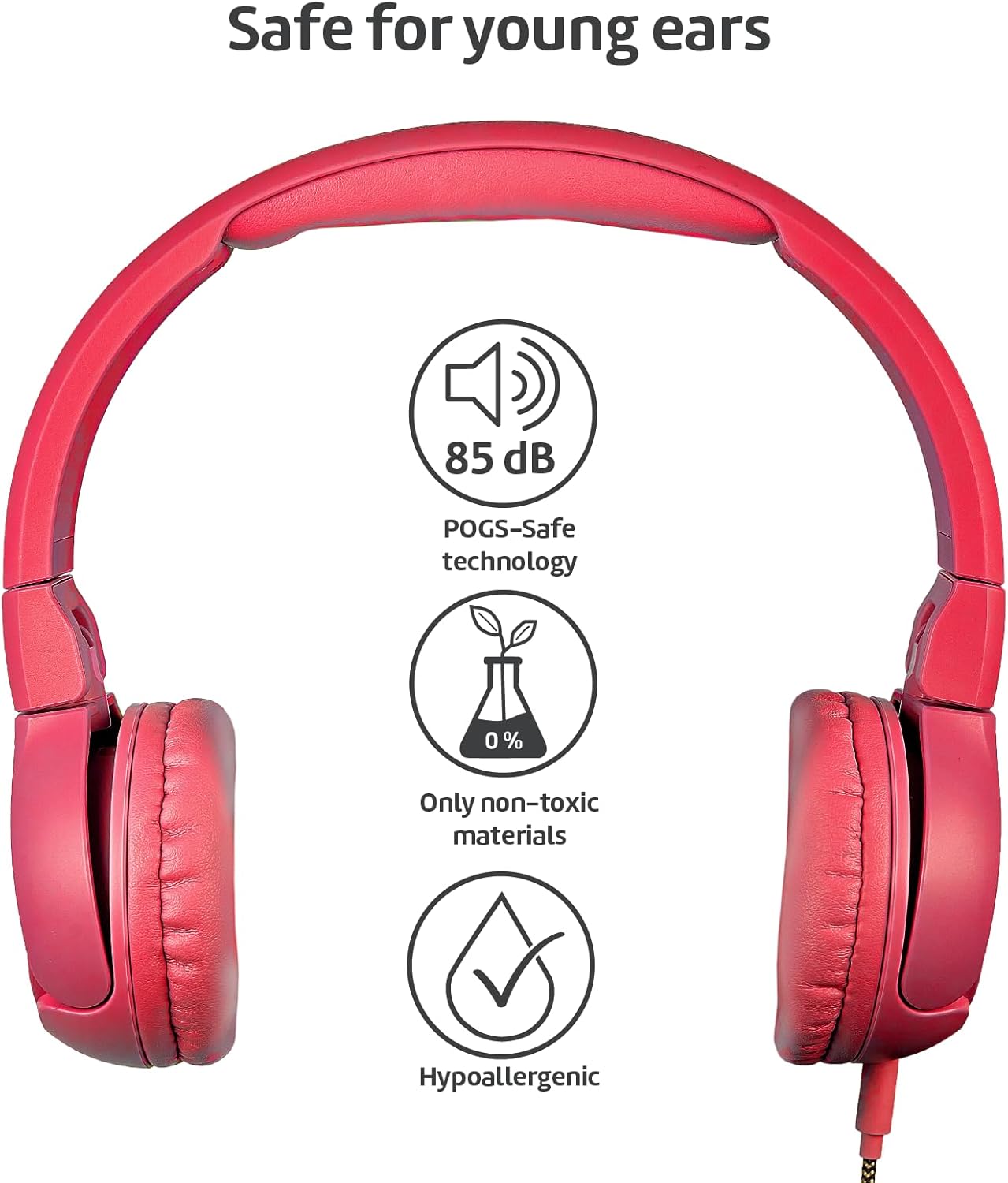 POGS Kids Wired Headphones | The Elephant 2 | Adjustable, Durable Headphones for Kids 3+ | Limited to 85 dB, Microphone | On-Ear | Music-Sharing Function Safe 3.5mm Audio Cable (3.2ft) (rPink)