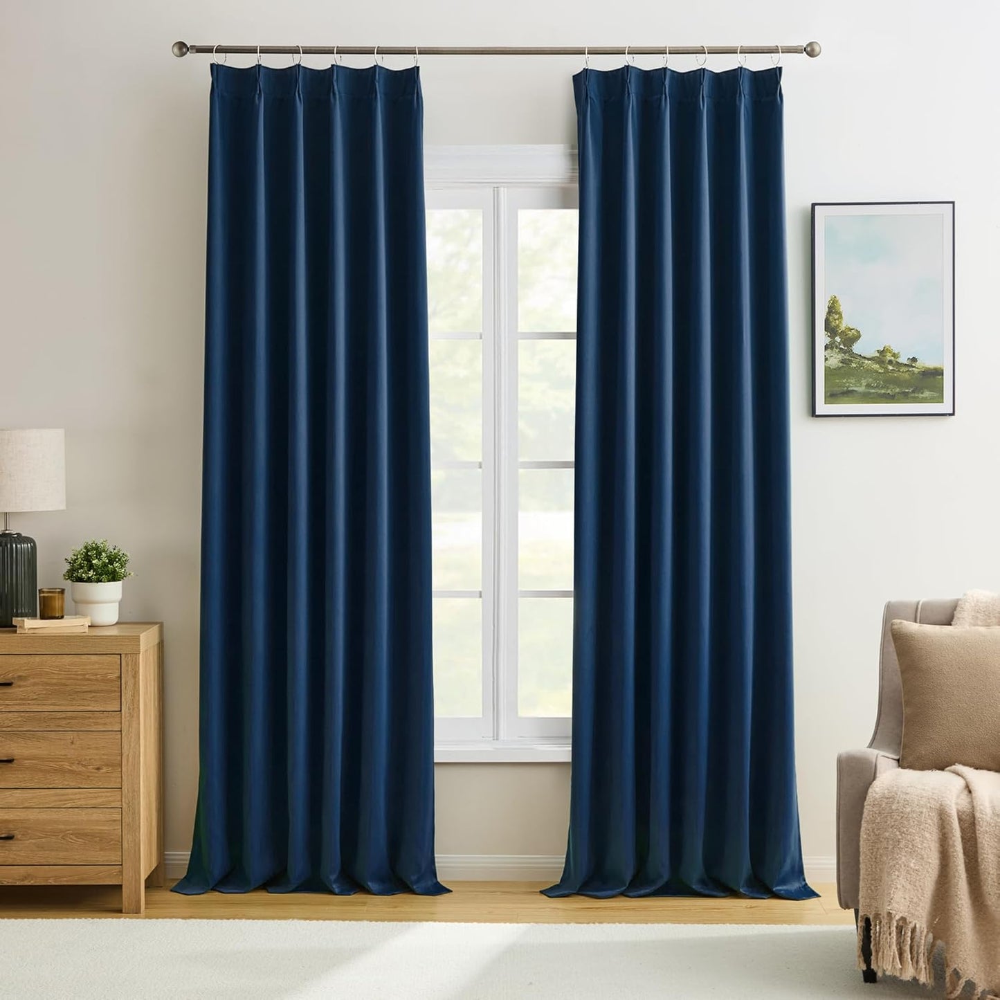 Pinch Pleated Curtains 138 Inches Long 2 Panels Set, Thermal Insulated Blackout Room Darkening Curtain for Bedroom,Window Draperies with Hooks(Navy Blue,40x138-inch)