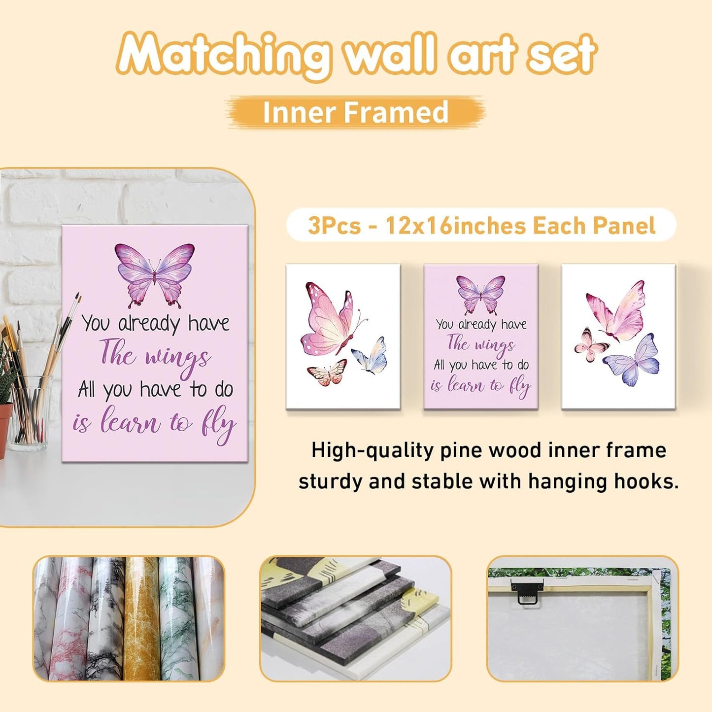 Personalized Baby Bedding Set, 5 Pcs Custom Infants Bedding Set with Infant Name, Double Layer Nursery Crib Set for Girls Boys, Customized Gifts for Toddler Baby Shower, Pink & Purple Butterfly