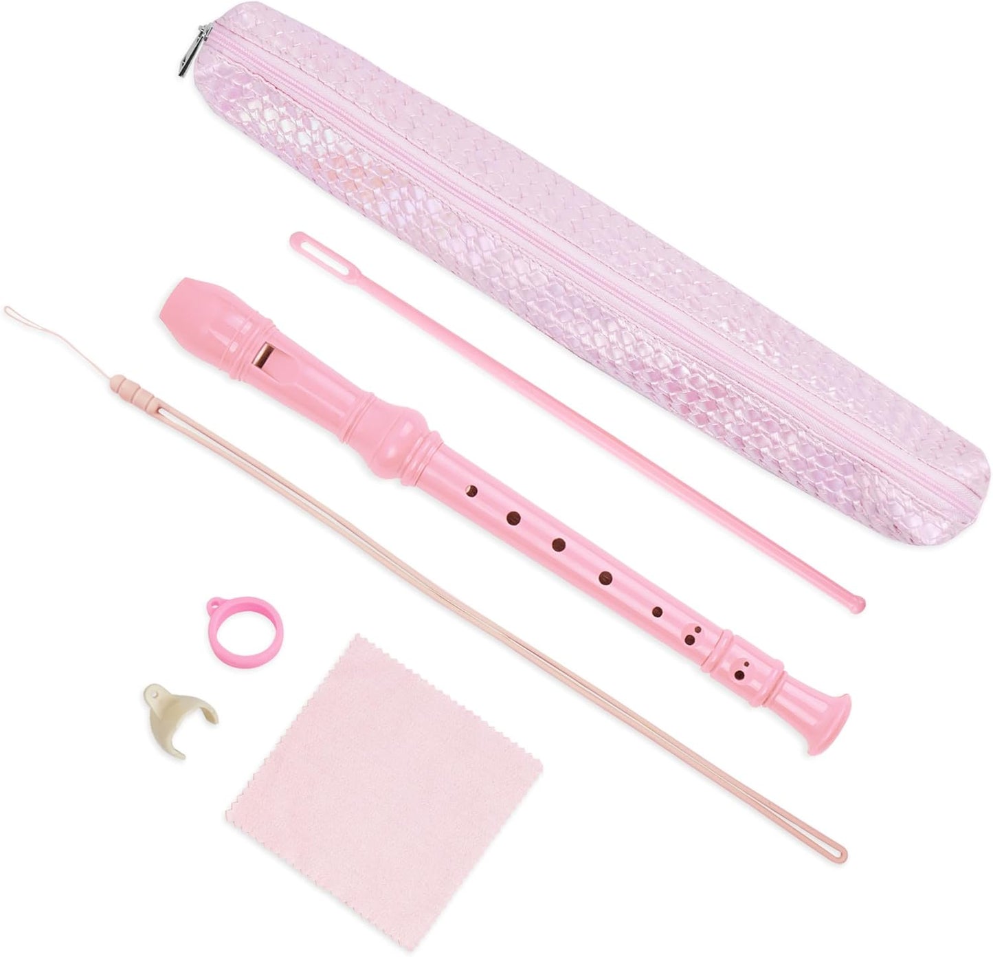 Recorder Instrument for Beginner Adults,8-Hole Soprano Descant Recorder Music Flute with with Cleaning Rod & Leather Case For Home Entertainment(2-Flash Woven Pink)