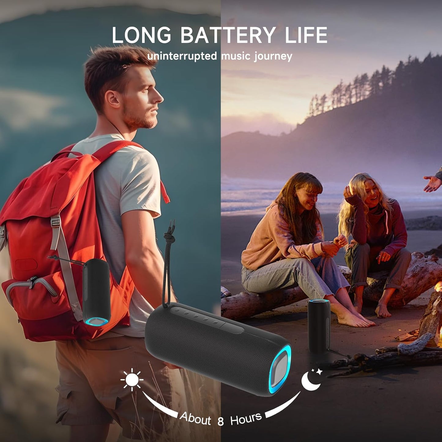 Bluetooth Speaker, Portable Wireless Clear Loud Stereo Sound IPX5 Waterproof with RGB Lights BT5.3 Long Playtime TWS Pairing,for Home Party Outdoor Beach,Great Gift Choice (Black)