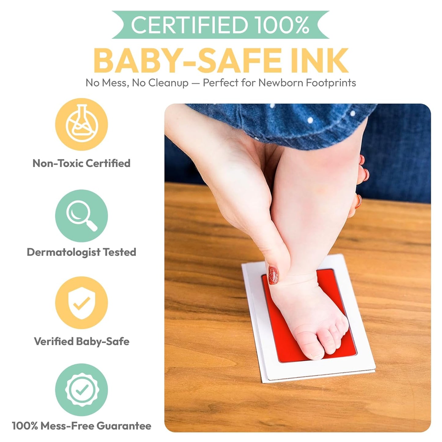 Clean Touch Ink Pad for Baby Handprints and Footprints – Inkless Infant Hand & Foot Stamp – Safe for Babies, Doesn’t Touch Skin – Perfect Family Memory or Gift – Red Print Kit by Tiny Gifts