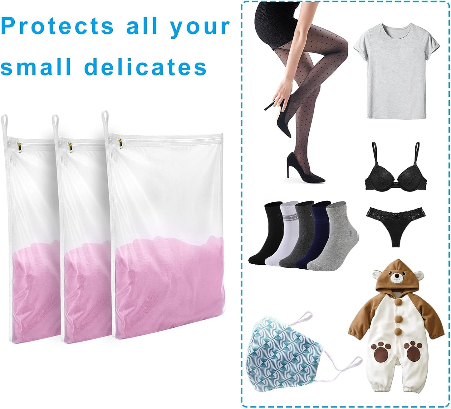 GOGOODA Delicates Laundry Bags, Fine Mesh Wash Bag for Lingerie, Underwear, Bra, Silk, Socks with Hanging Loop