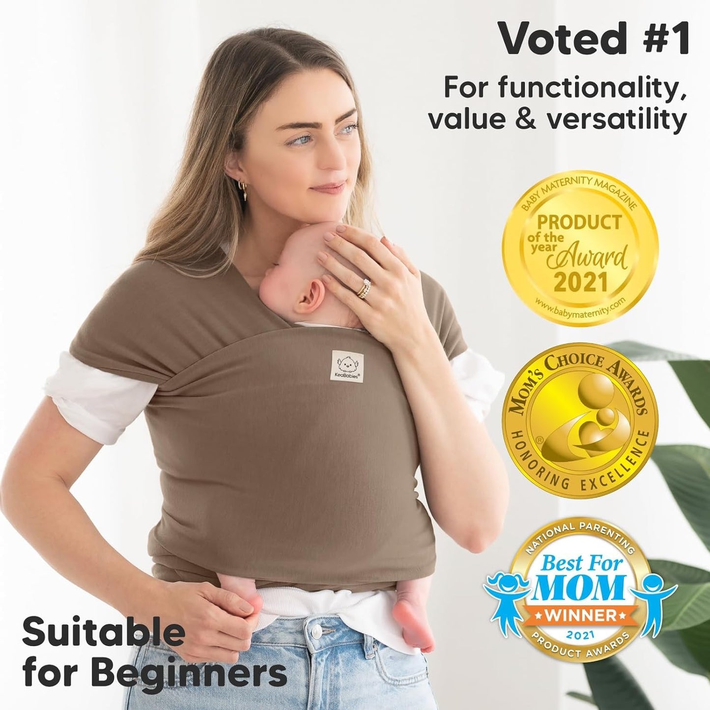 KeaBabies Baby Wrap Carrier - All in 1 Original Baby Carrier Newborn to Toddler Sling, Easy to Wear, Hands Free Bonding, Lightweight, Breathable Infant Wraps (Saddle Brown)