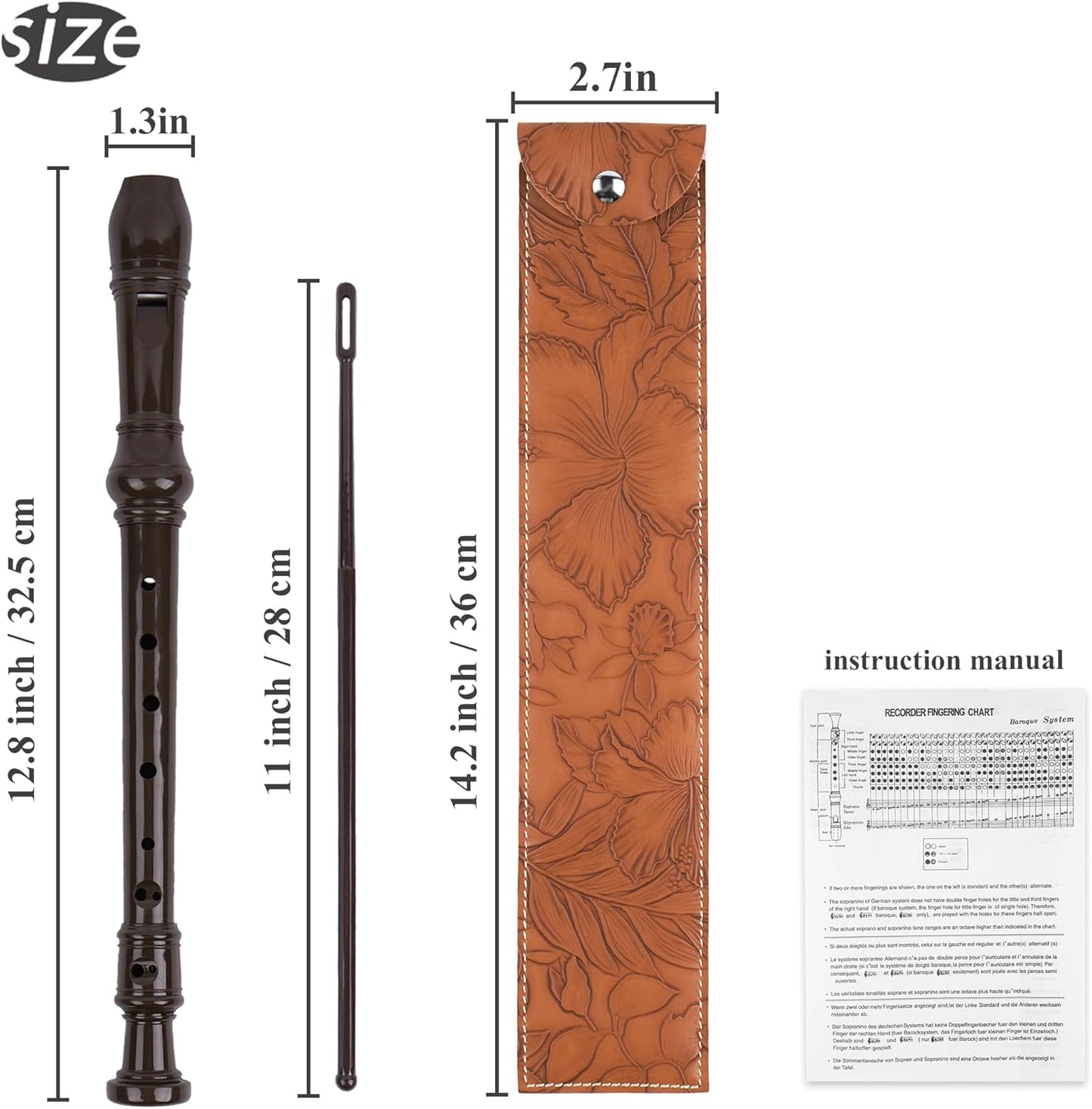 Recorder Instrument for Beginner Kids Adults,8-Hole Soprano Descant Recorder Music Flute with with Cleaning Rod & Leather Case For School Student Home Entertainment(2-Carved Light Brown)