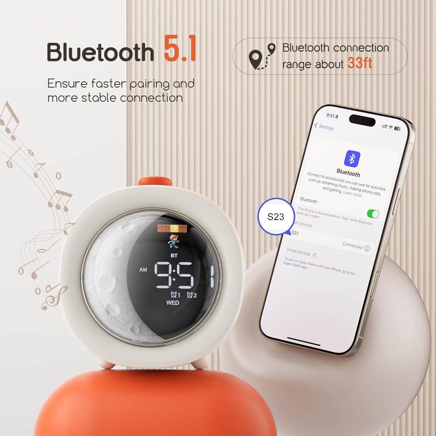 4-in-1 Digital Alarm Clock for Bedrooms, Portable Bluetooth Speaker with Night Light, Snooze & 0-200 Min Timer for Desk, Living Room, Office, Kitchen, Dual Alarm Clock for Heavy Sleepers, Baby, Kids