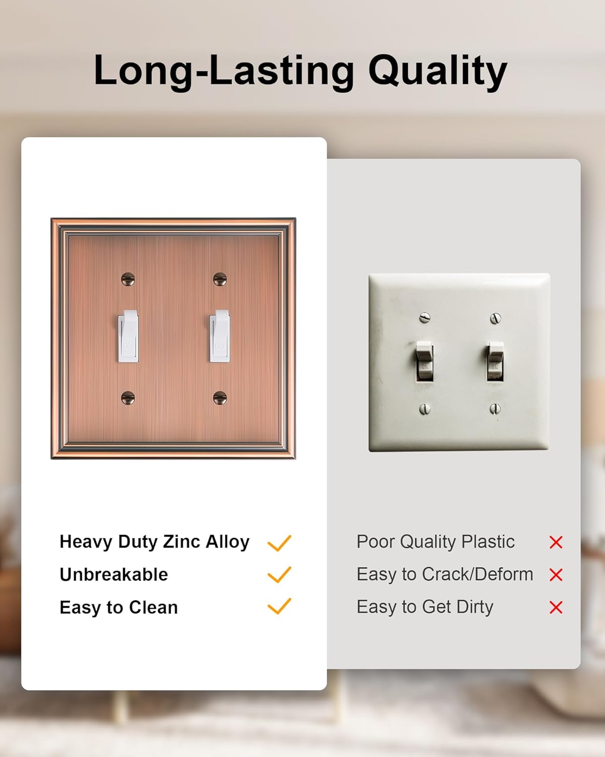 2-Pack Double Toggle Light Switch Cover Plate, Durable Solid Zinc Alloy Decorative Dual Switch Plate Covers, Antique Copper 2 Gang Wall Plate, Corrosion Resistant