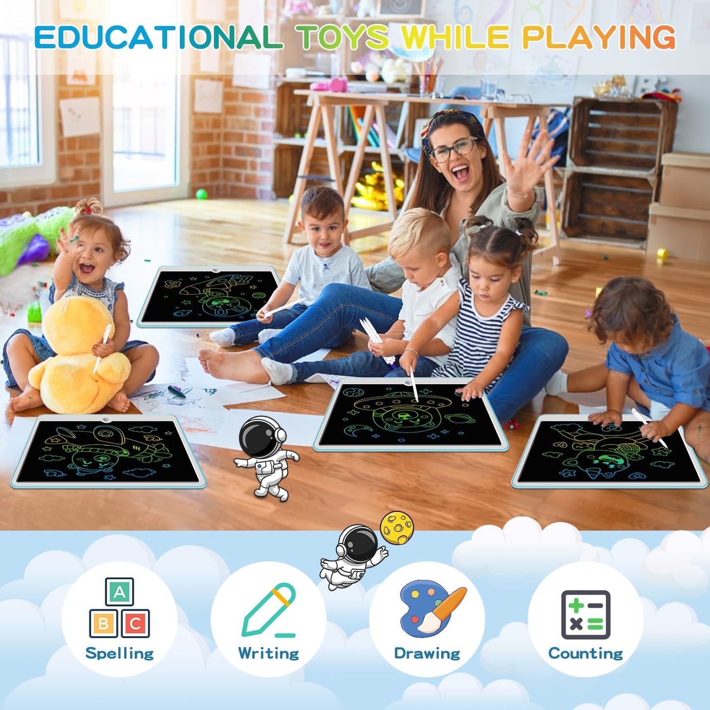 12 Inch LCD Writing Tablet for Kids Ages 3-6, Reusable Doodle Board with Stylus Pen, Drawing Pad Educational Travel Toy for Boys & Girls, Perfect Holiday & Birthday Gift Idea