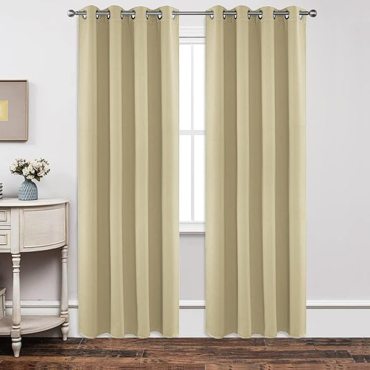 Joydeco Blackout Curtains 84 inches Long 2 Panels Set, Thermal Insulated Long Curtains & Drapes 2 Burg, Room Darkening Grommet Drapes for Bedroom Living Room Windows (W42 x L84 Inch, Beige)