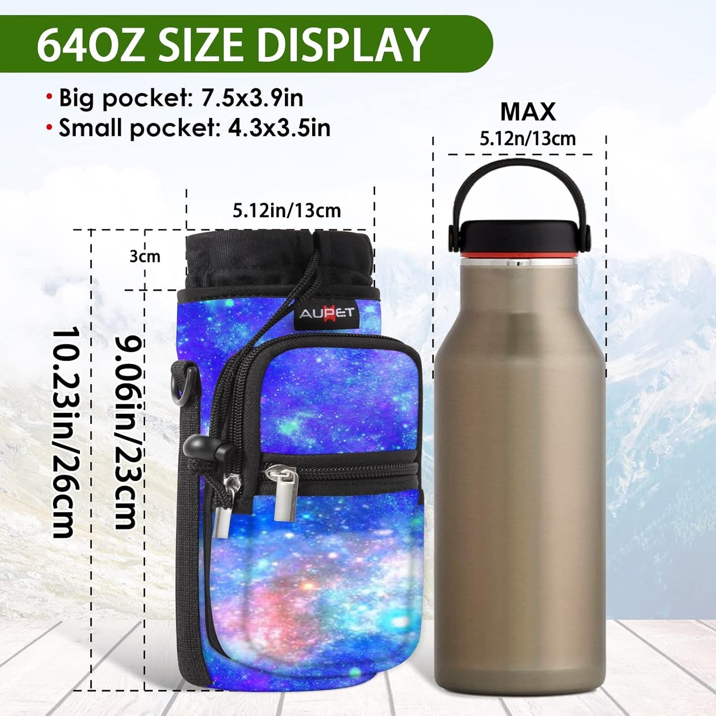 AUPET Water Bottle Sling Bag Sleeve Holder Carrier 25/32/40/64 oz,Insulated Crossbody Water Bottle Case Cover with Strap and Pockets for Men/Women Walking Hiking