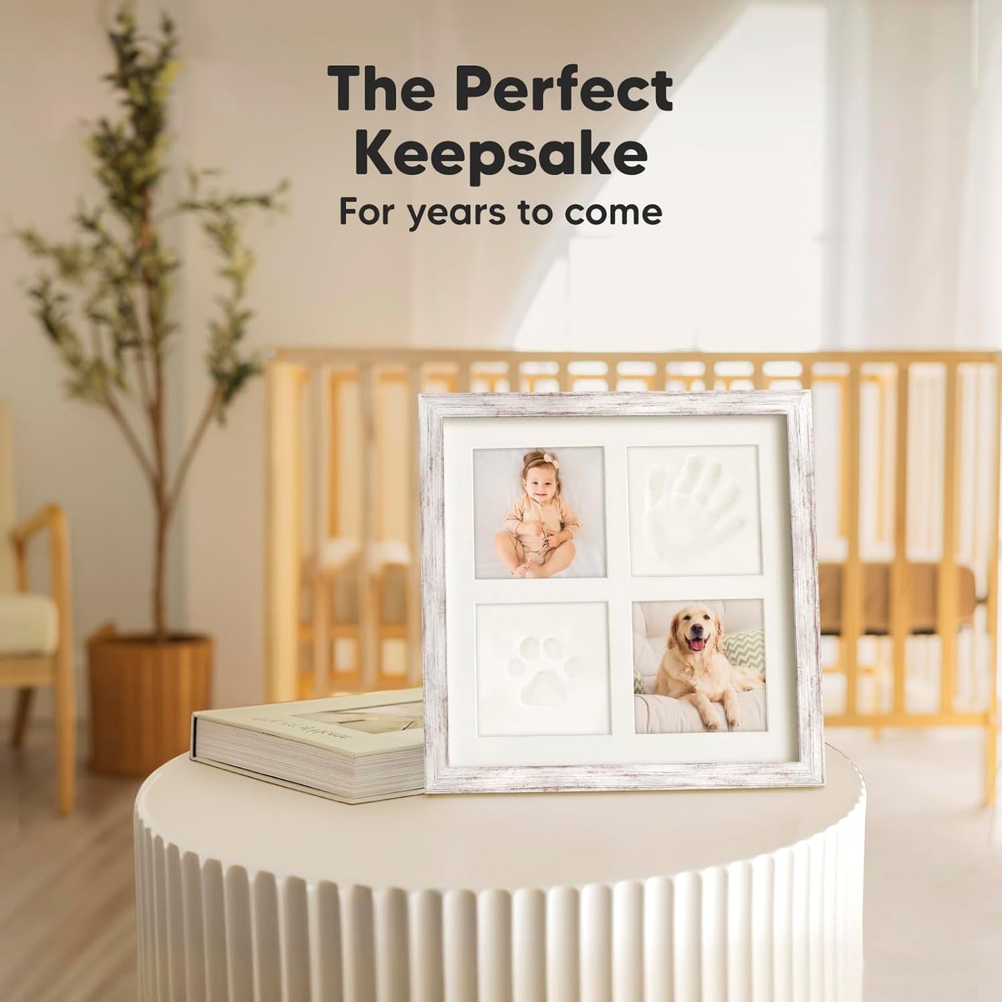 Baby Hand and Footprint Kit - Baby Footprint Kit, Clay Handprint Keepsake Frame, Nursery Picture Frame For Newborns, Personalized New Mom Gifts for Showers & Registry (Vintage White)