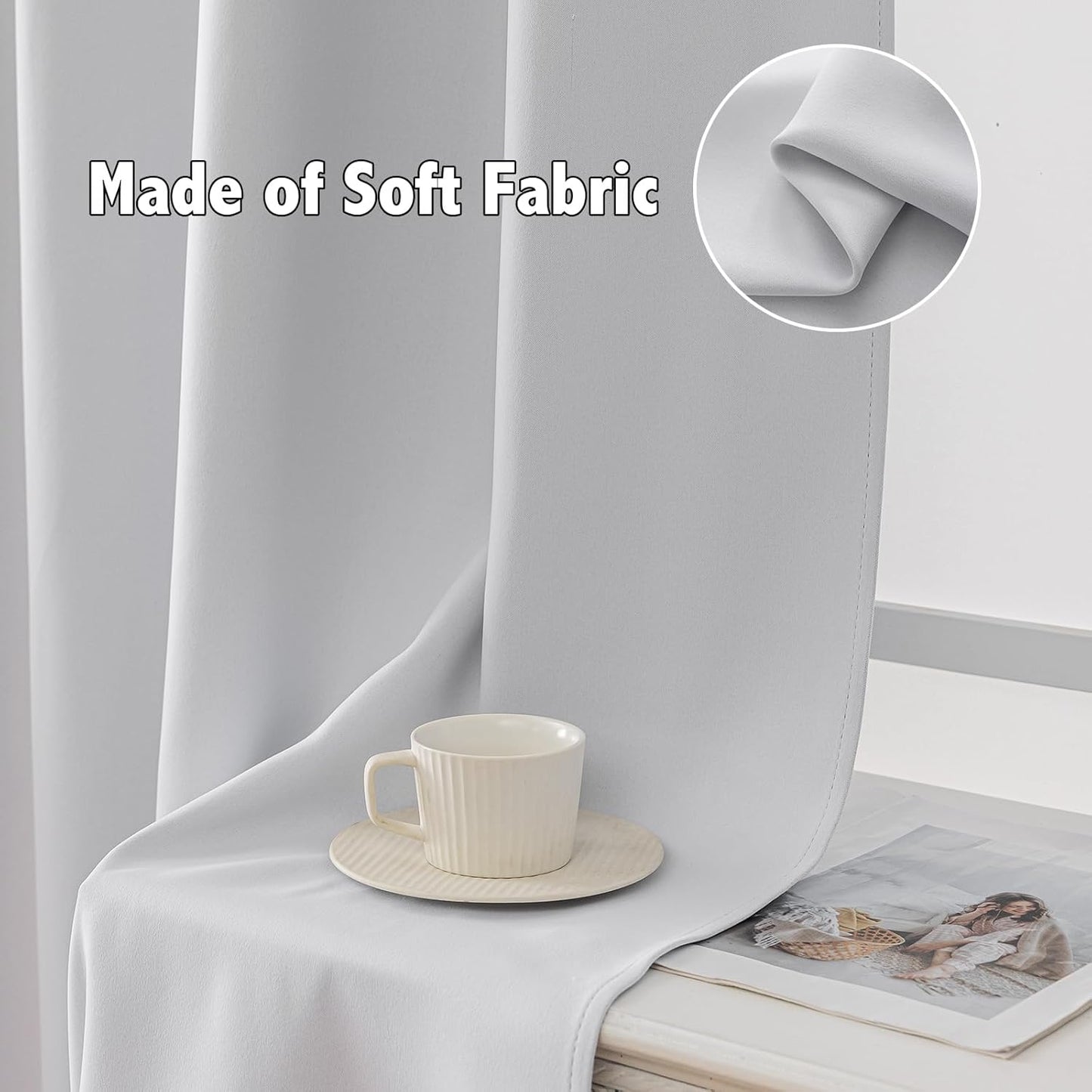 Anytime 100% Blackout Curtain Set, Thermal Insulated & Energy Efficiency Window Draperies for Guest Room, Full Shading Panels for Shift Worker and Light Sleepers（Greyish White, 2 Panels, 42W x 54L）