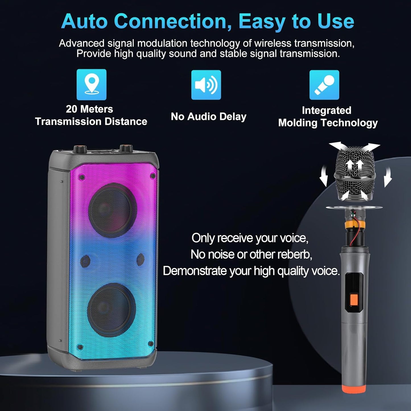 Portable Party Speaker, 80W Peak Wireless Bluetooth Speaker, PA System with LED Lights, Outdoor Bluetooth Speakers Supports for TF Card/USB, AUX in, FM, REC,TWS