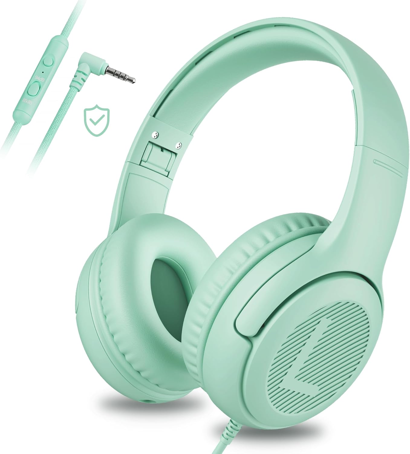 Kids Headphones for School Toddler Wired with Microphone Plug in Bulk Boys Headset Girls 3+ Year Old Green