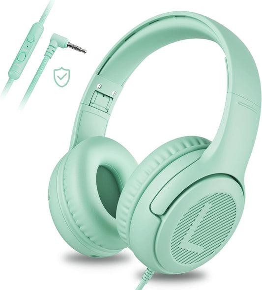 Kids Headphones for School Toddler Wired with Microphone Plug in Bulk Boys Headset Girls 3+ Year Old Green