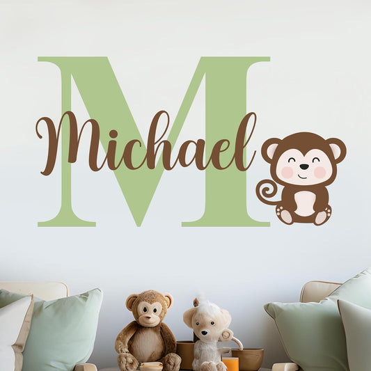 CRYPTONITE Personalized Name Jungle Animals Vinyl Wall Decor I Nursery Wall Decal for Baby Boy & Girl Decoration I Stickers for Kids I Multiple Options for Customization (D. Monkey)