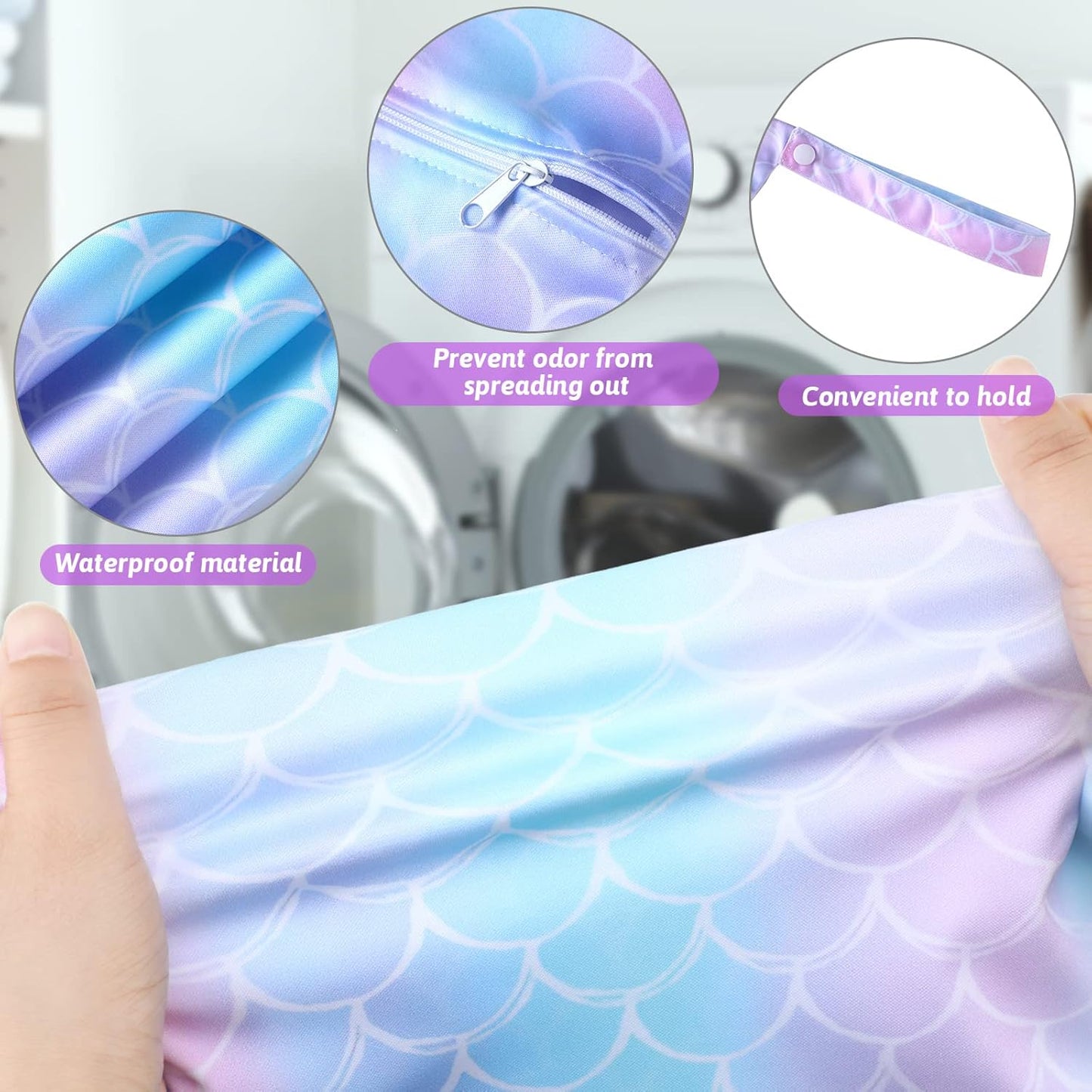 Shappy 2 Pcs Large Travel Laundry Bag Washable Waterproof Wet Dry Large Dirty Clothes Bag Bathing Workout(Mermaid Style)