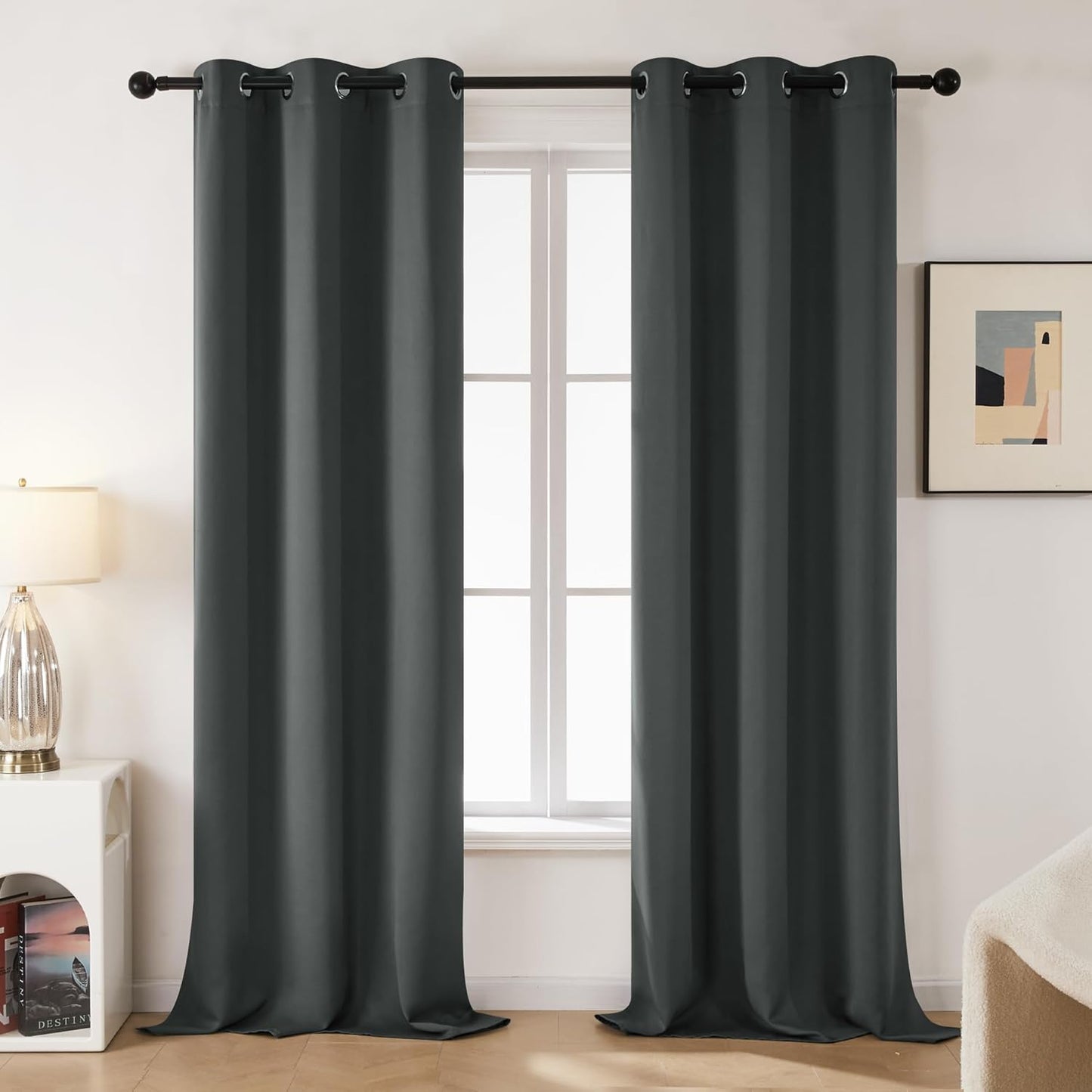 Deconovo Blackout Curtains, Room Darkening Thermal Insulated Window Drapes, Noise Reducing, Grommet Top, 2 Panels 42W x 84L Inch Machine Washable for Bedroom Living Room Nursery Dark Grey