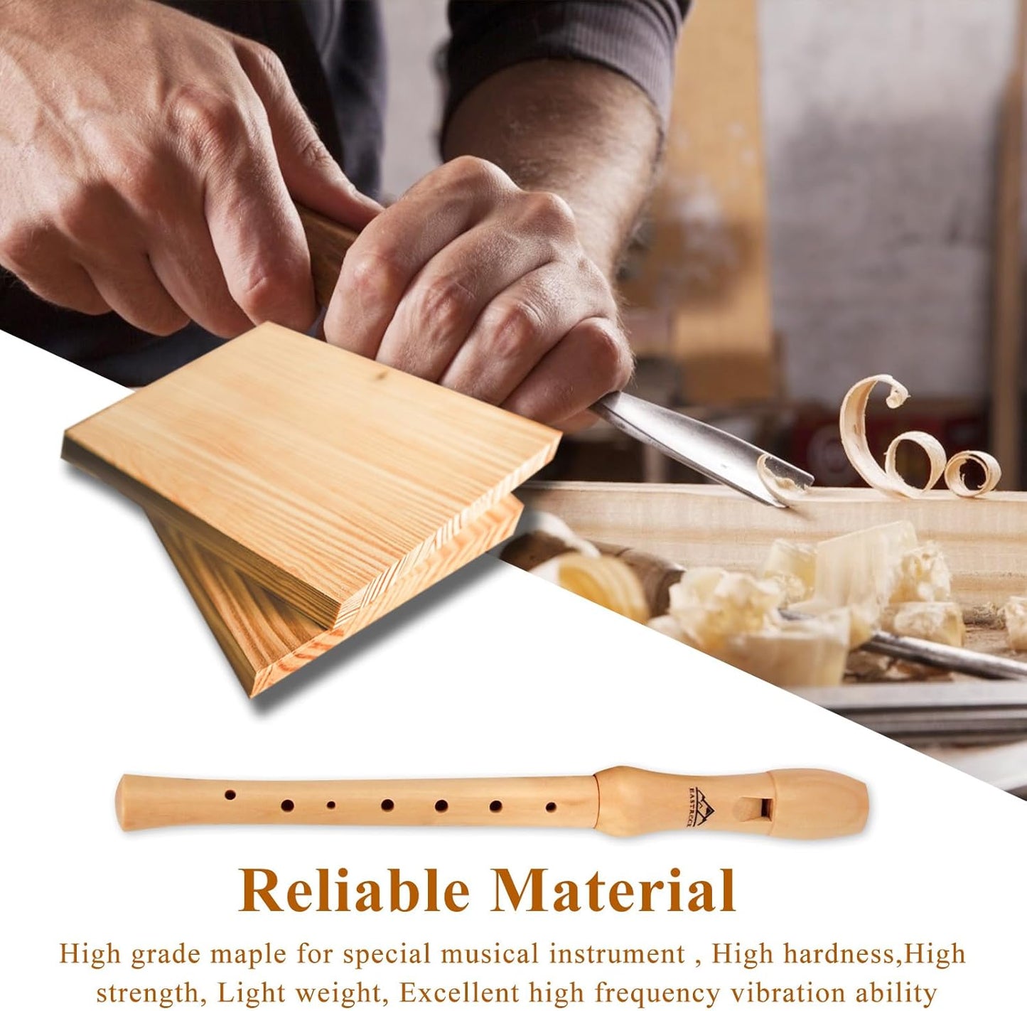 Eastrock Recorder Instrument for Adults Beginners Maple Wood C Key Soprano Recorder German Style 2 Piece With Hard Case