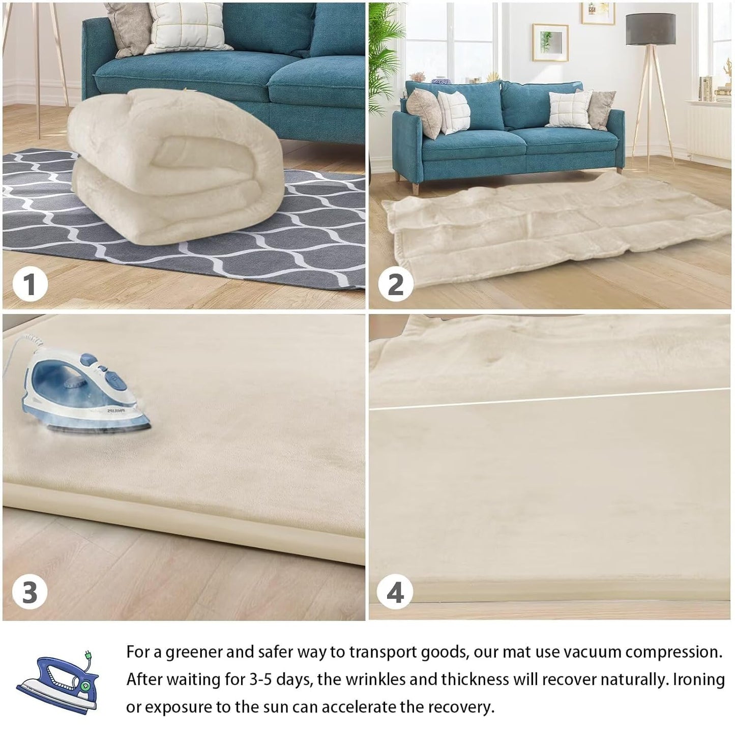 Baby Play Mat for Floor Tummy Time Mat Nursery Rug Muscle Mat Area Rug Playroom Rug Tatami Mat 6'7"x6'7" Memory Foam 1.3" Thick Crawling Mat for Babies,Toddlers, Infants, Kids,Floor Mat(Beige)